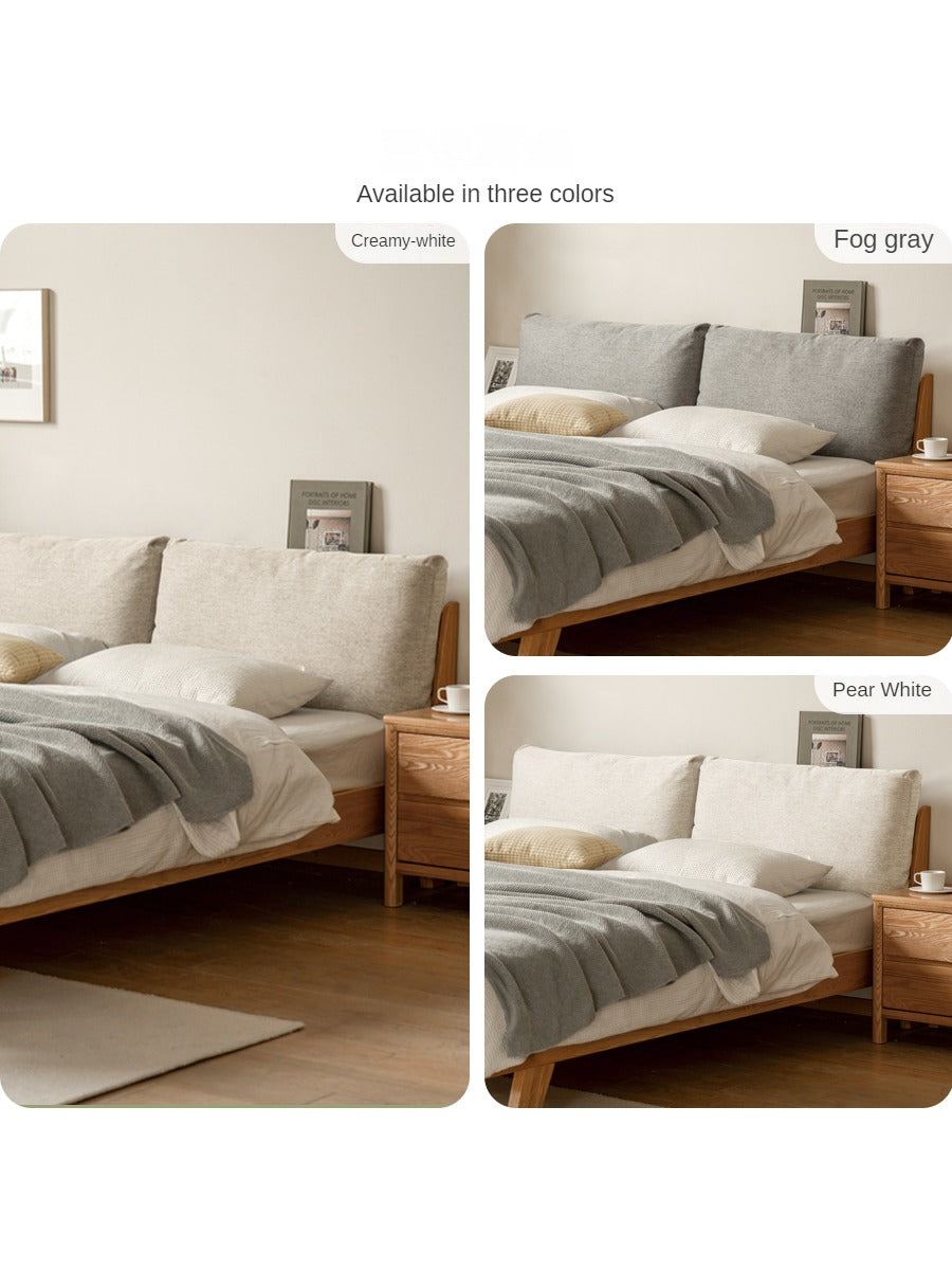 Solid Oak Wood Soft Bed Frame - Queen Size, Sturdy & Comfortable for Master Bedroom or Guest Room