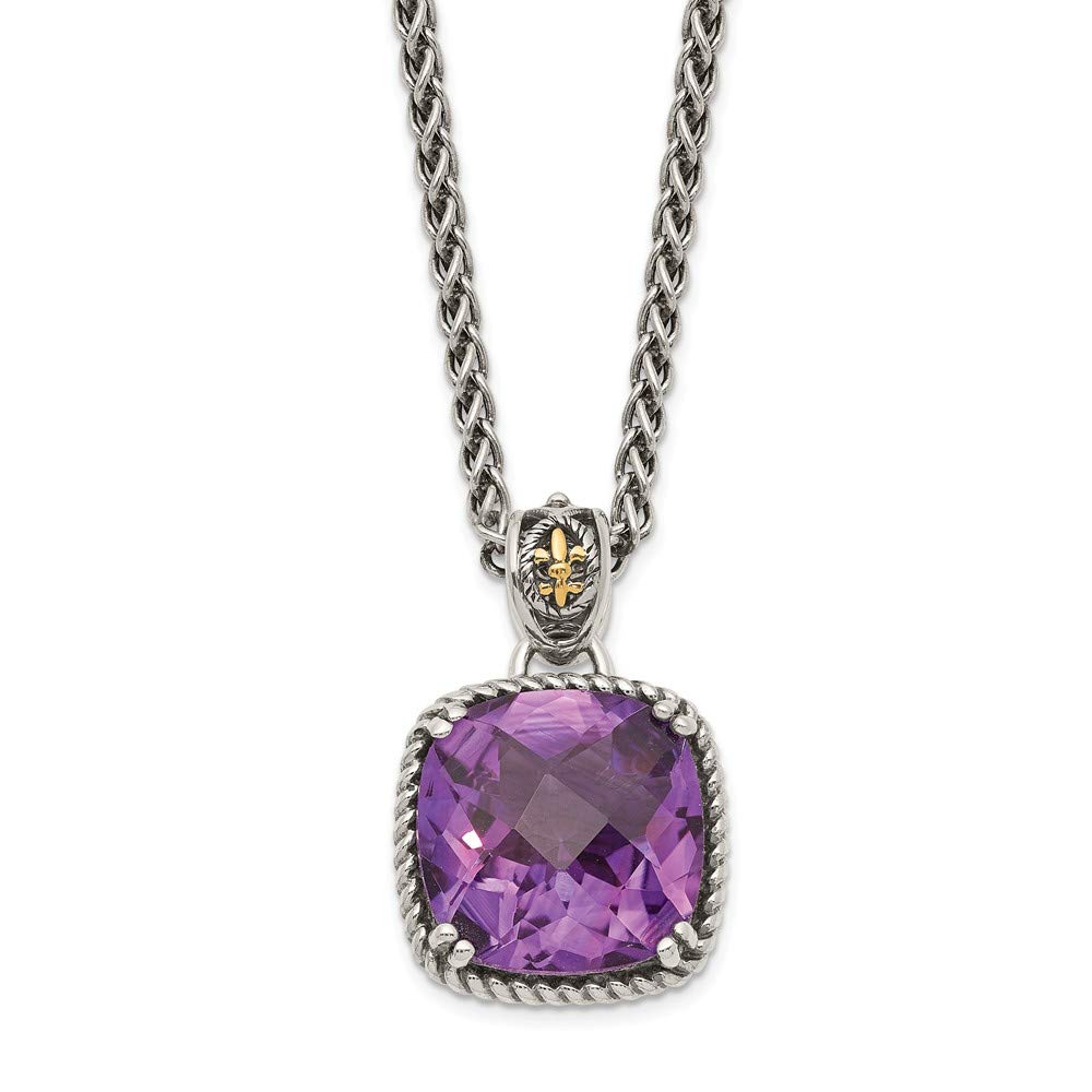 14K Yellow Gold & 925 Sterling Silver Amethyst Pendant Necklace - February Birthstone Jewelry for Women, Gift for Valentine's Day & Anniversary - Elegant Purple Gemstone Charm on Dainty Chain