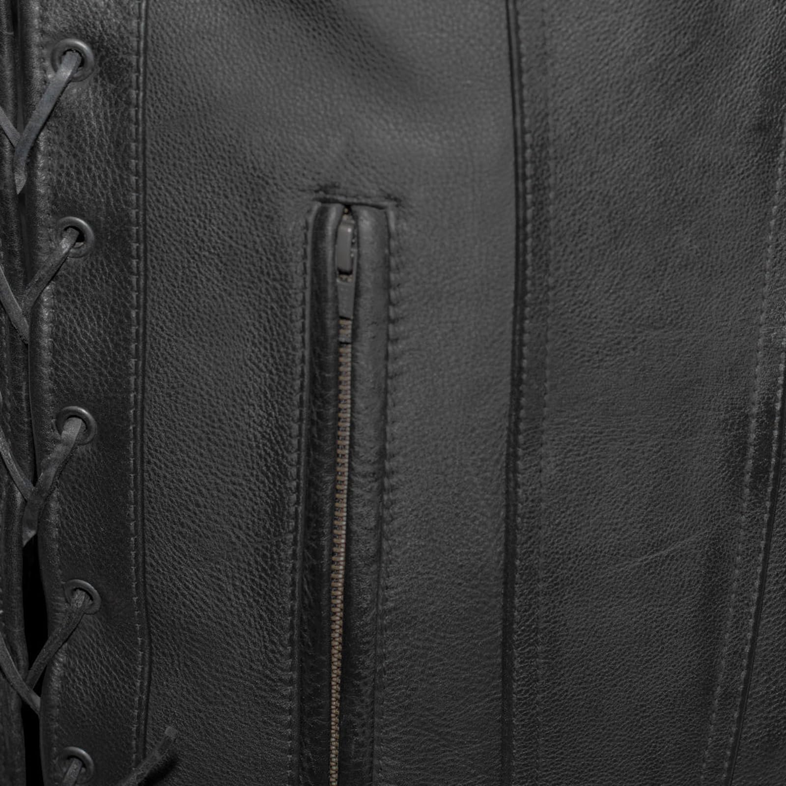 First Mfg Co Gambler Men's Motorcycle Biker Riding Leather Denim Vest - Premium Motorcycle Jacket for Harley Riders - Perfect for Cruising, Road Trips & Biker Events