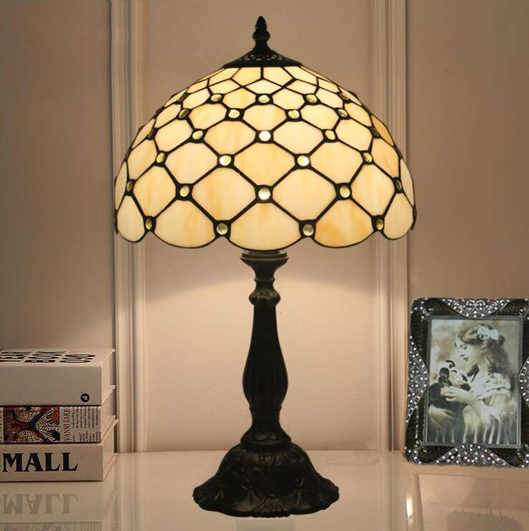 Tiffany Style Table Lamp - 12 Inch Handmade Stained Glass Desk Lamp with European Vintage Resin Base, Gold Finish | Perfect for Bedroom, Bedside, Reading Nook, Restaurant & Bar Lighting
