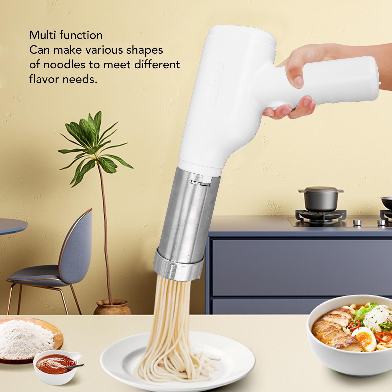 Electric Pasta Maker Machine - Handheld Cordless Automatic Noodle Maker with Adjustable Sizes, Built-in Battery for Home Kitchen - Perfect for Making Fresh Spaghetti, Ramen, and Pasta Dishes at Home or Camping