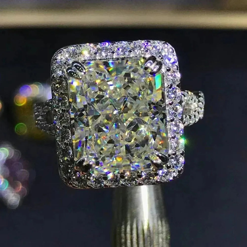 WUIHA 6CT VVS D Color Radiant Cut Created Moissanite Engagement Ring - Solid 925 Sterling Silver 3EX Fine Jewelry for Wedding, Proposal & Anniversary Gifts