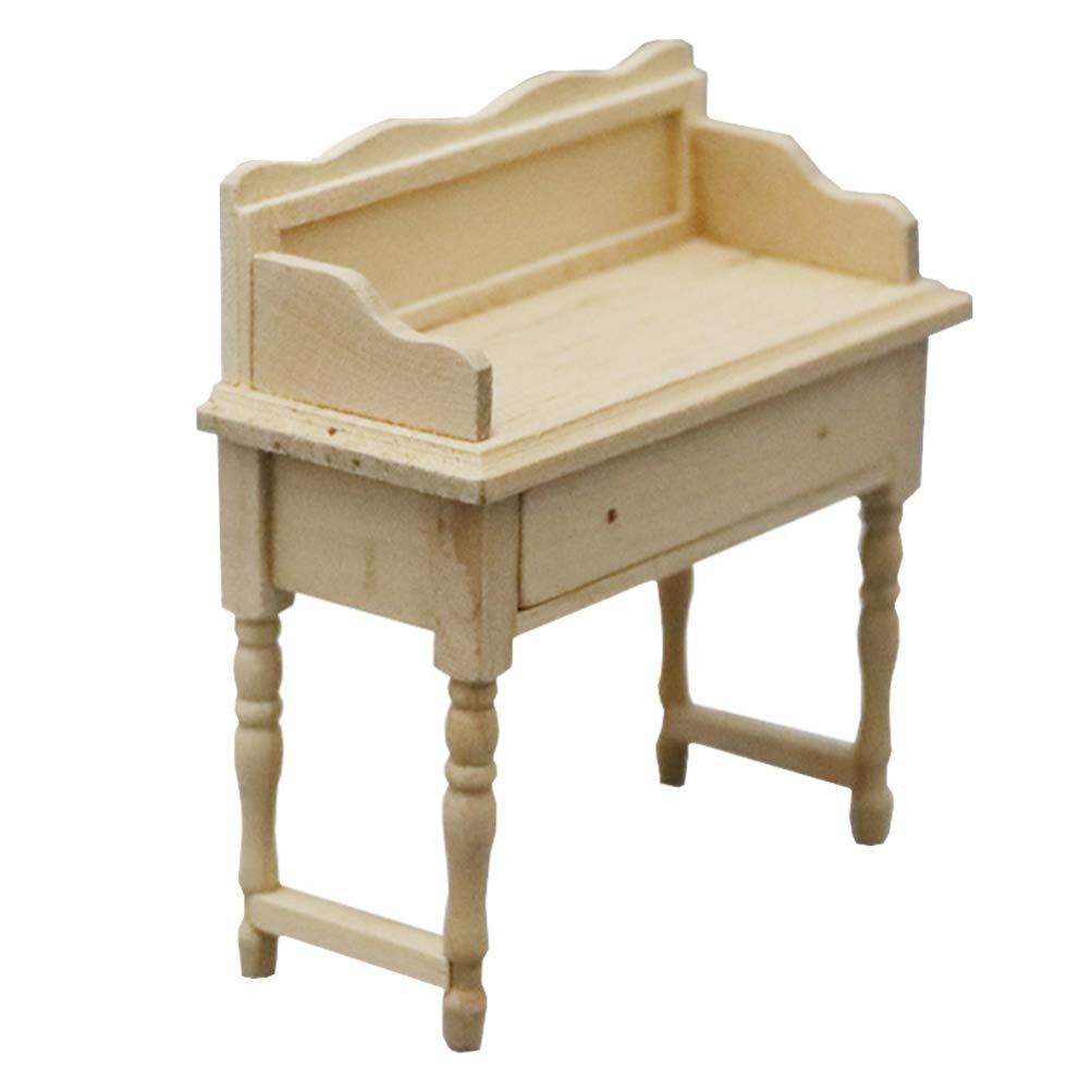 Black Wooden Dollhouse Desk & Vanity Stool - Miniature Kids Furniture for Girls, Model Desk with Mini Chair, Perfect for Dollhouse Decor, Child's Room, and Creative Play Scenes