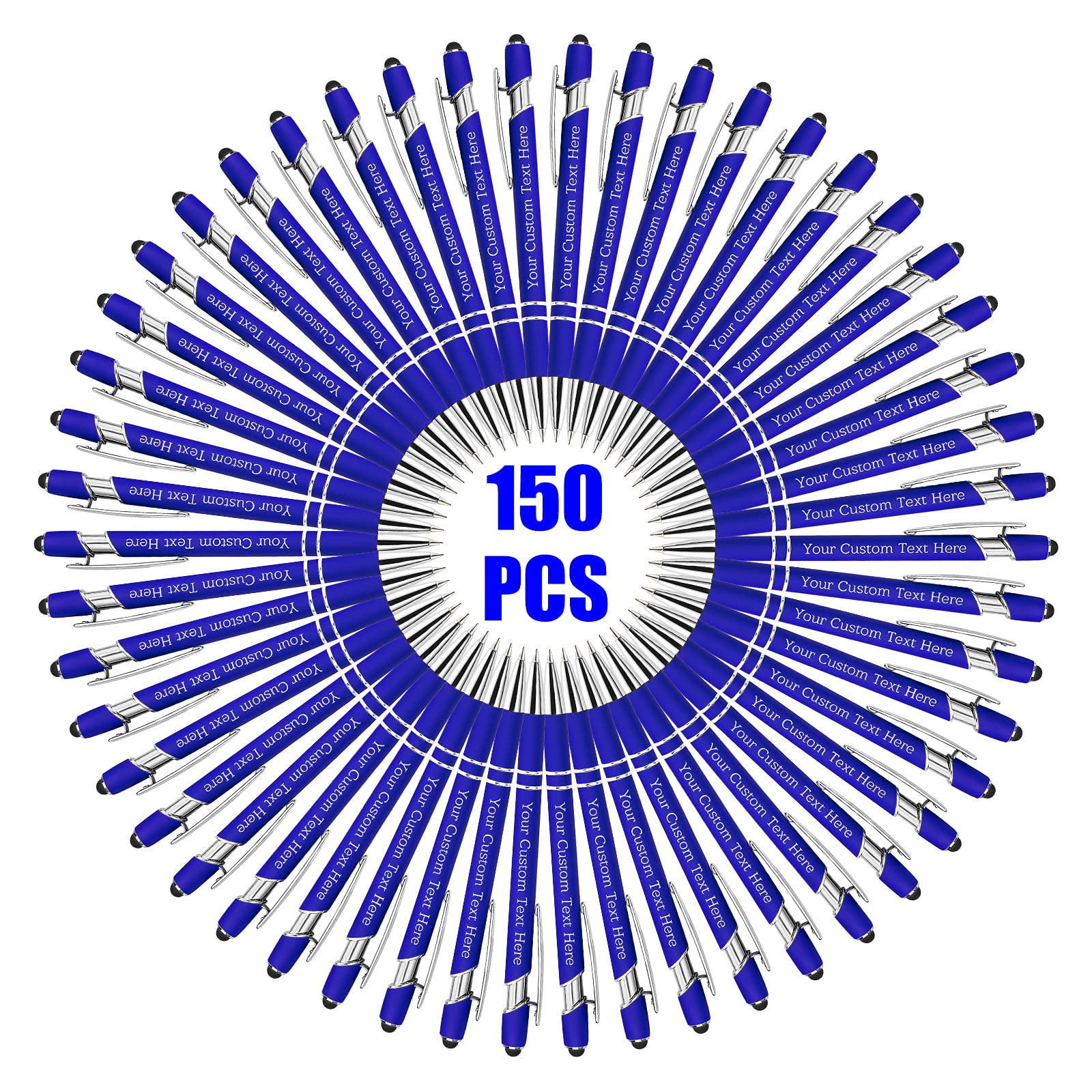 150 Pcs Personalized Custom Pens Bulk - Free Engraving with Name/Message - Custom Ballpoint Pens & Stylus for Business, Office, Graduation - Unique Gifts for Men & Women - Christmas, Birthday Presents - Blue - Perfect for Corporate Events, Promotions & Special Occasions