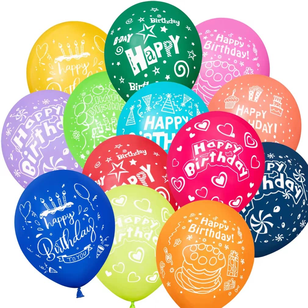 52 Pcs Colorful Latex Happy Birthday Balloons with Printed Message - Party Decorations for Kids Birthday, Baby Shower & Anniversary Celebrations
