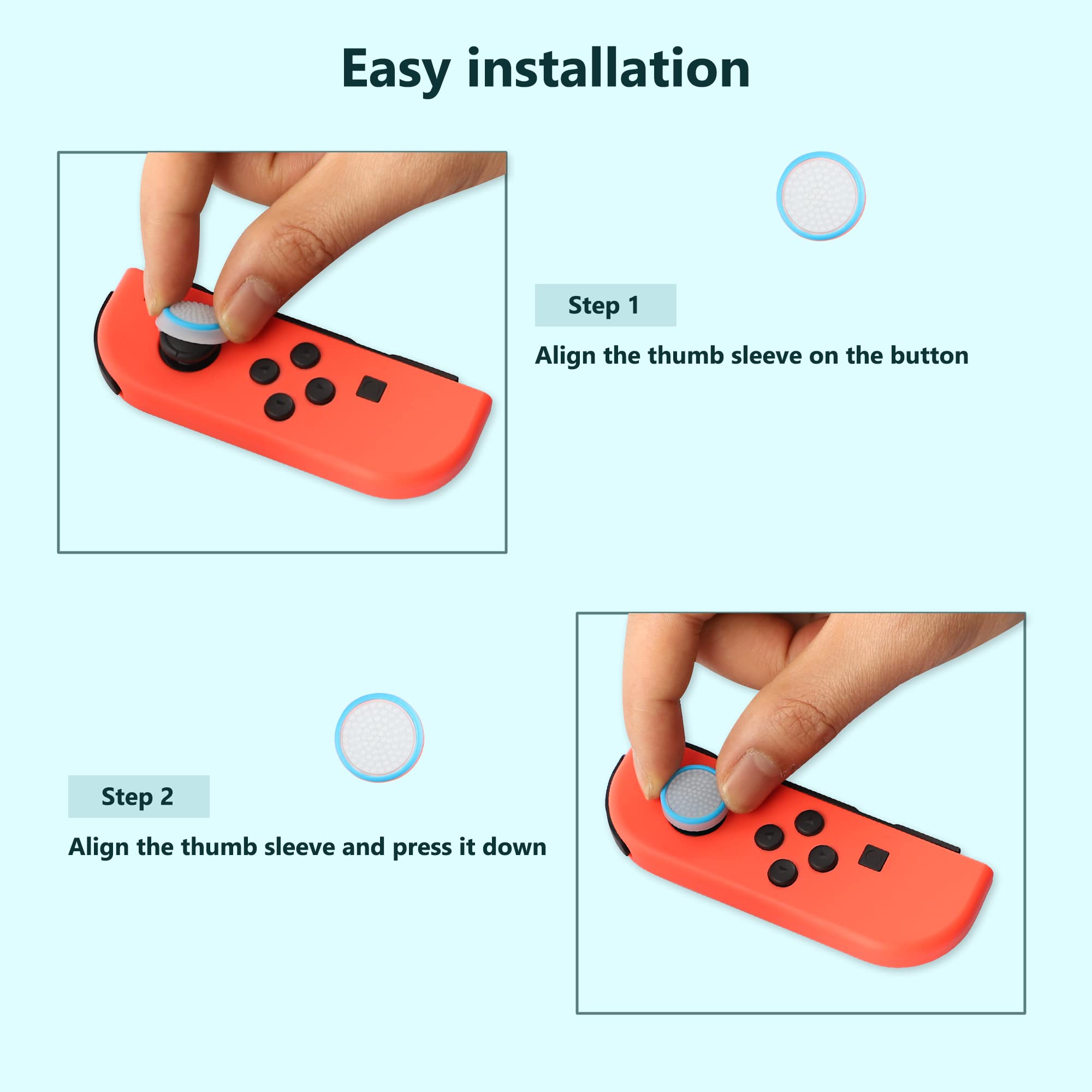 6PCS Non-Slip Silicone Thumb Grip Caps for Nintendo Switch Joycon/OLED/Lite Controllers - Transparent Blue Joystick Covers for Enhanced Gaming Comfort & Control - Perfect for Long Gaming Sessions & Competitive Play