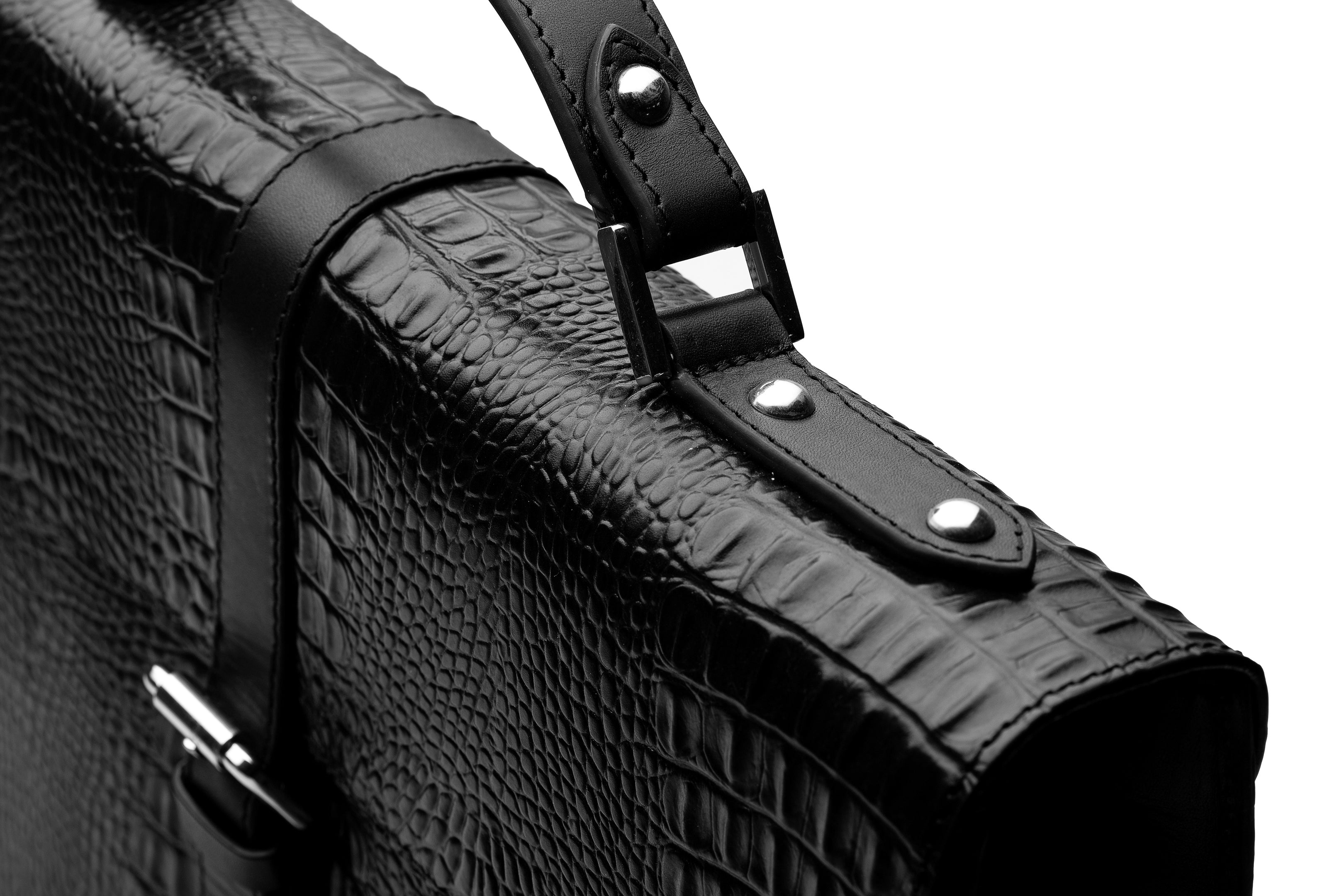 Premium Genuine Leather Laptop Briefcase - Black Crocodile Embossed Business Bag for Men & Women | Perfect for Office, Travel & Professional Meetings