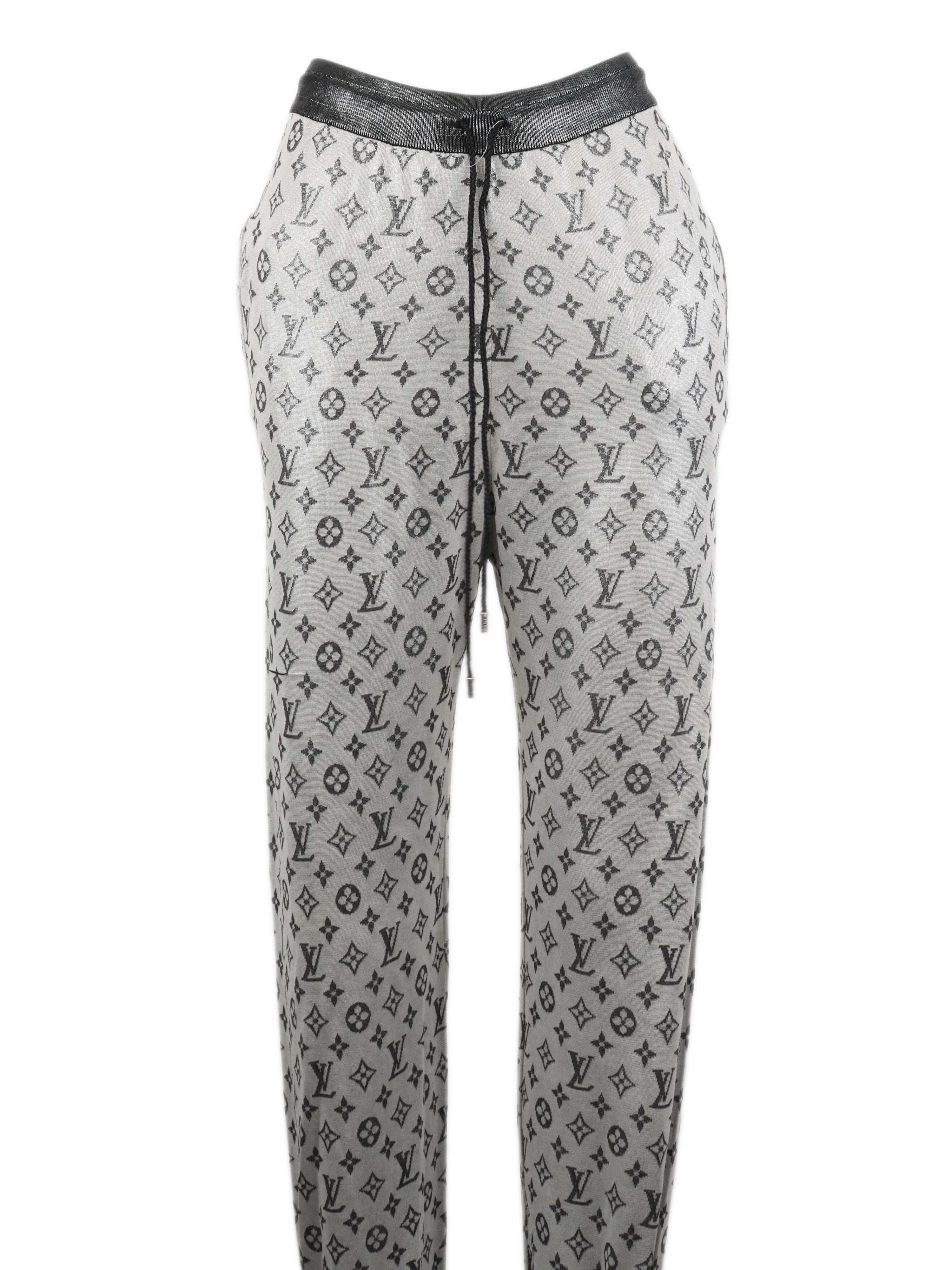 Authentic Louis Vuitton Women's Silver Metallic Pants - High Waisted Slim Fit Trousers for Fashion, Party & Night Out