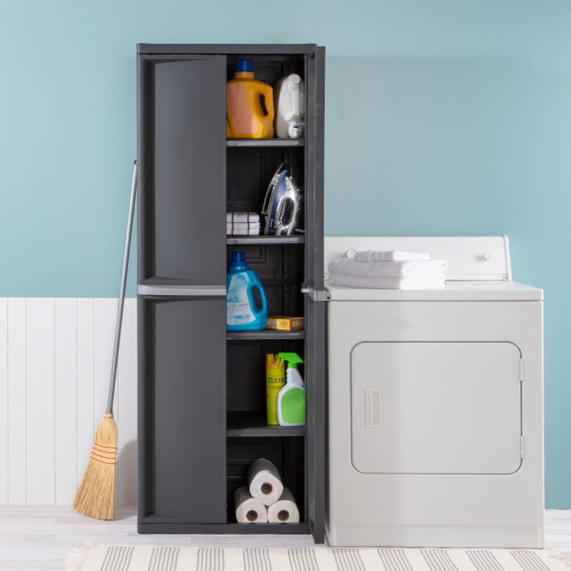 Sterilite 2-Pack Storage Cabinet with 4 Shelves - Gray Organizer for Garage, Pantry, Kitchen & Home Organization - Perfect for Storing Tools, Food Supplies & Household Items