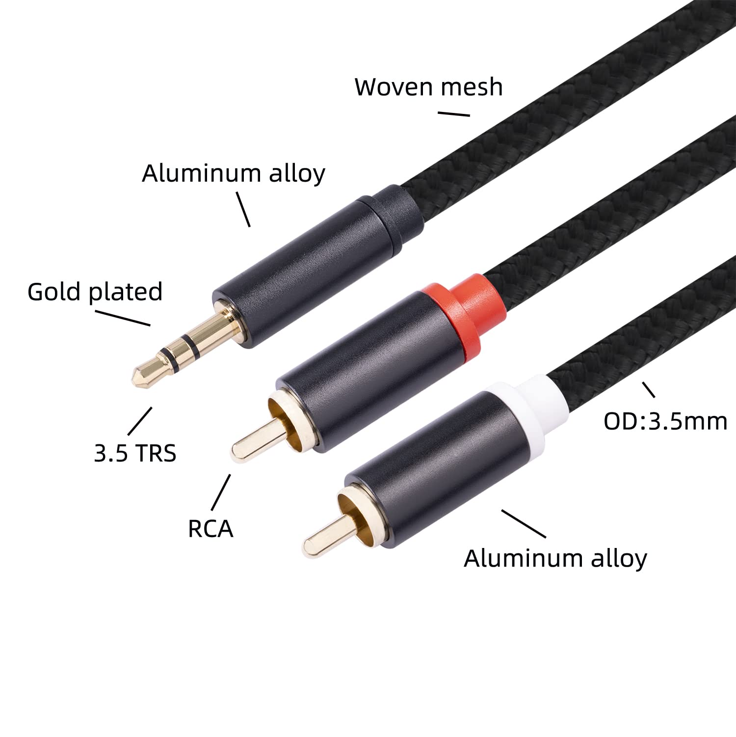 3.5mm to RCA Cable, Gold Plated Stereo Aux Cord, 3.3Ft/2 Pack Y Splitter Adapter for Tablets, Speakers, Smartphones, MP3, HDTV - Perfect for Home Theater and Audio Systems