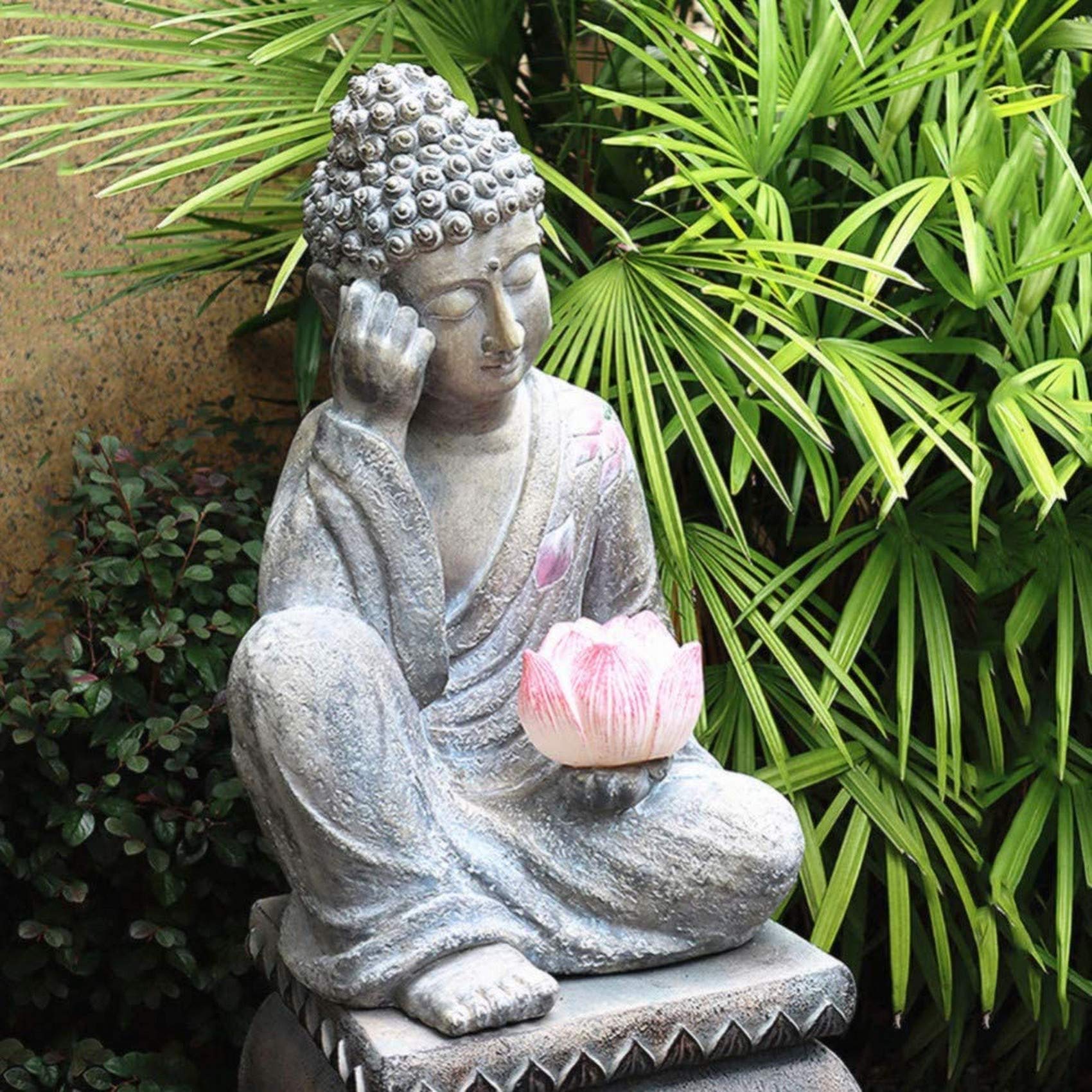 ADSE Solar Powered Sitting Buddha Statue - Outdoor Garden Decor with Meditation Buddha Solar Light for Home, Patio, Yard - Perfect for Zen Gardens, Meditation Spaces & Outdoor Lighting