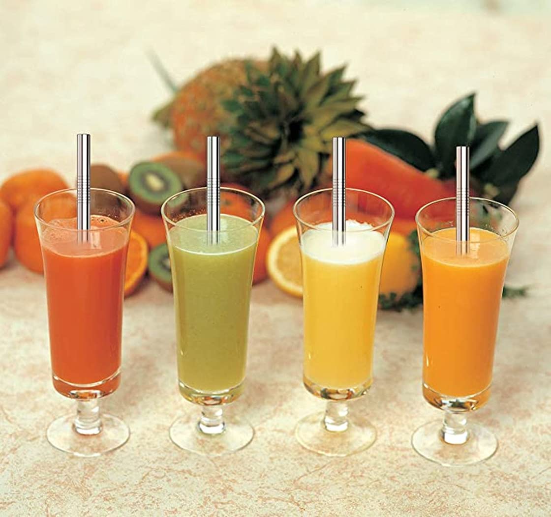 Eco-Friendly Reusable Stainless Steel & Glass Drinking Straws Set - 5-Pack with Cleaning Brush | Dishwasher Safe | Perfect for Smoothies, Iced Coffee & Home/Office Use