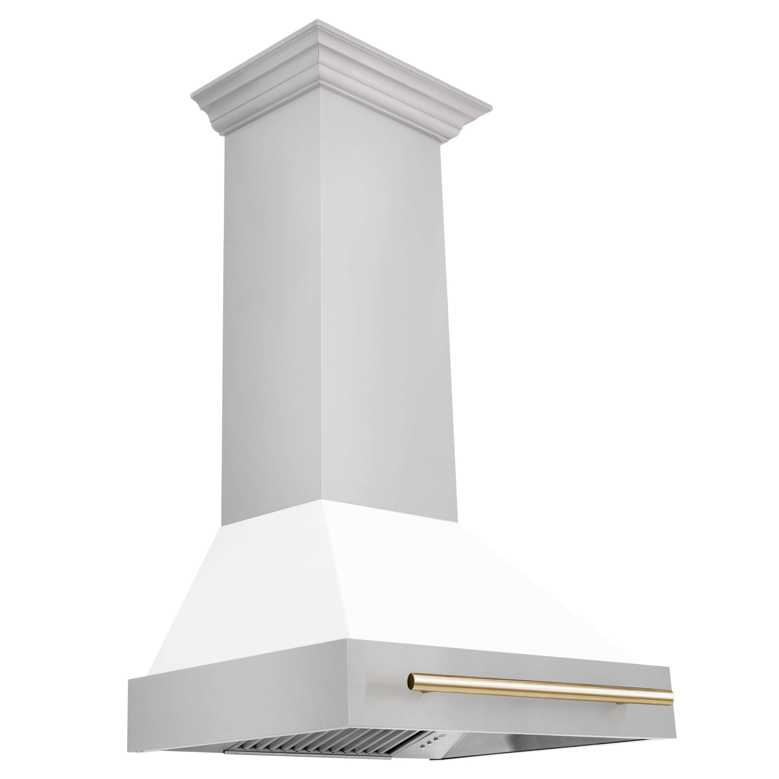 ZLINE Autograph Edition 30-inch Stainless Steel Dual Fuel Range with White Matte Door, Range Hood & Dishwasher - Polished Gold Accents (3AKP RAWMRHDWM30 G) | Premium Kitchen Package for Modern Homes & Gourmet Cooking