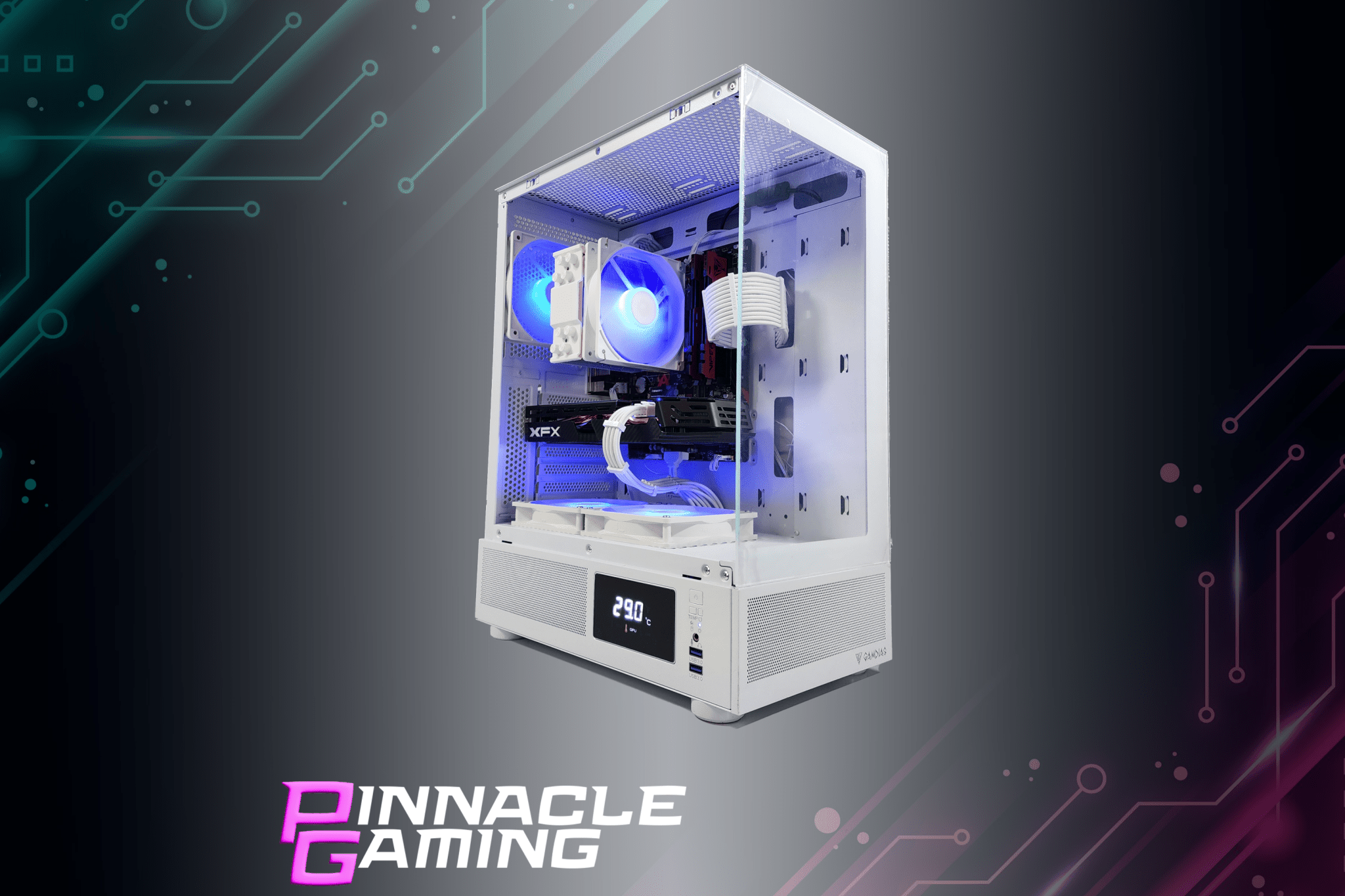 Custom Gaming PC with AMD Ryzen 7, RX 580 8GB GPU, 500GB SSD, 8GB DDR4 RAM - White RGB Desktop Computer for Esports, Streaming & 4K Gaming