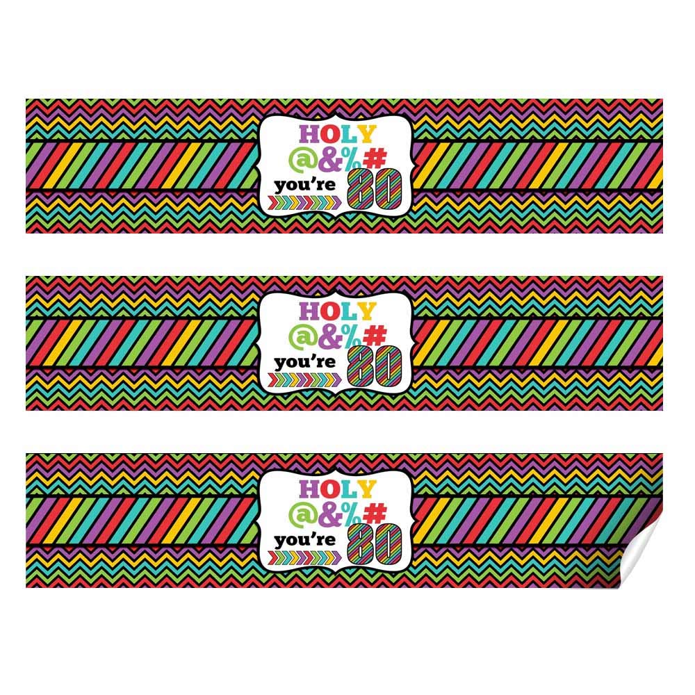80th Birthday Party Waterproof Bottle Stickers - 20 Pack 1.75x8.5 Inch Wrap Around Labels for Water Bottles & Tumblers - Funny Gift Idea for Milestone Birthday Celebrations & Retirement Parties