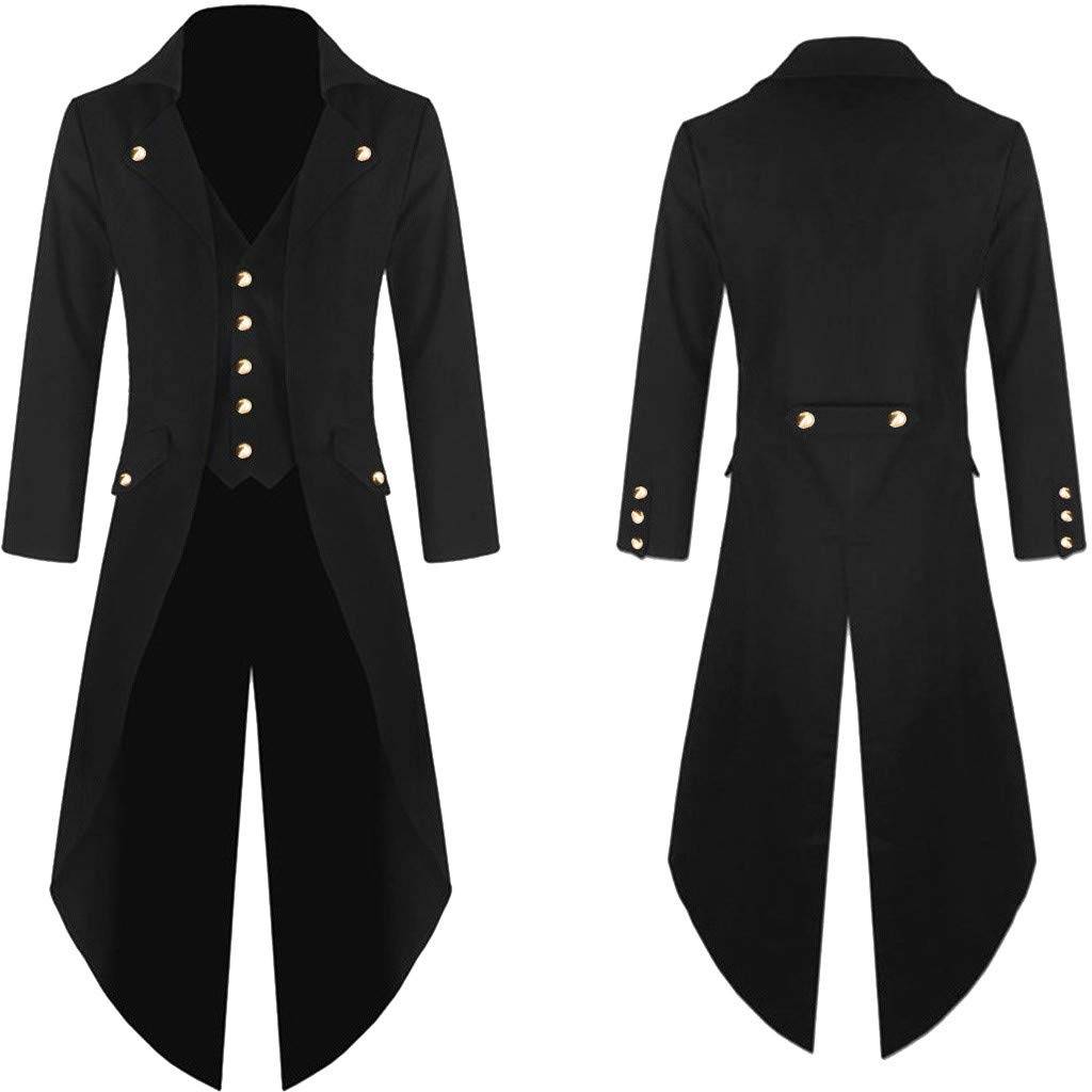 Men's Long Black Vintage Punk Gothic Coat - Retro Dress Coat with Hood & Flannel Lining for Mountain Ridge Fashion | Perfect for Gothic Parties, Halloween & Winter Outdoor Adventures