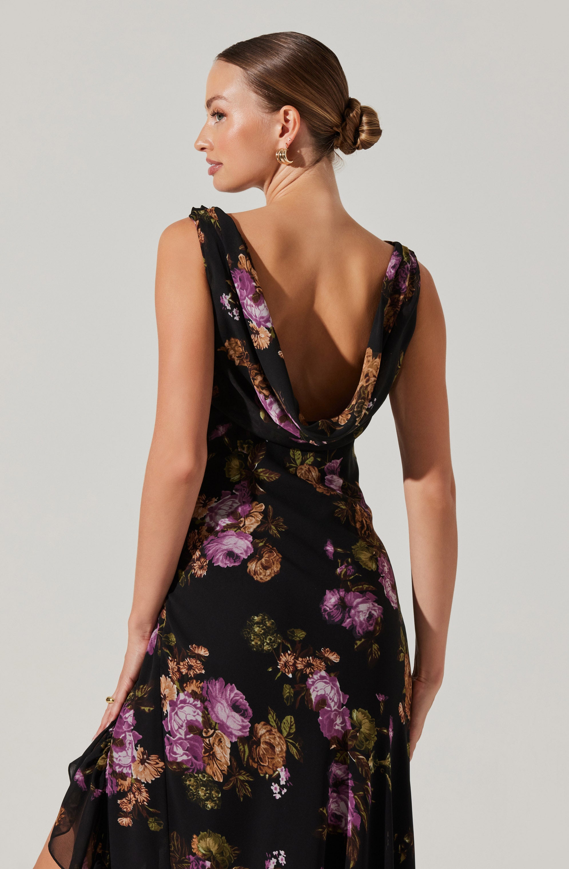 Elegant Cecilia Cowl Neck Maxi Dress for Women - Flowy Long Evening Gown with Side Slits - Perfect for Weddings, Parties & Special Occasions