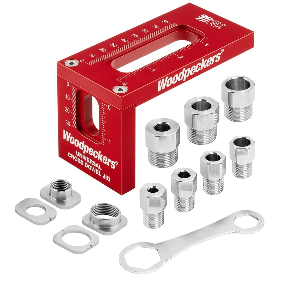 Woodpeckers Universal Cross Dowel Jig Kit - Premium 7-Piece Drill Guide Bushing Set for All Cross-Dowel Sizes | Made in USA | Perfect for Woodworking, Furniture Assembly & DIY Projects
