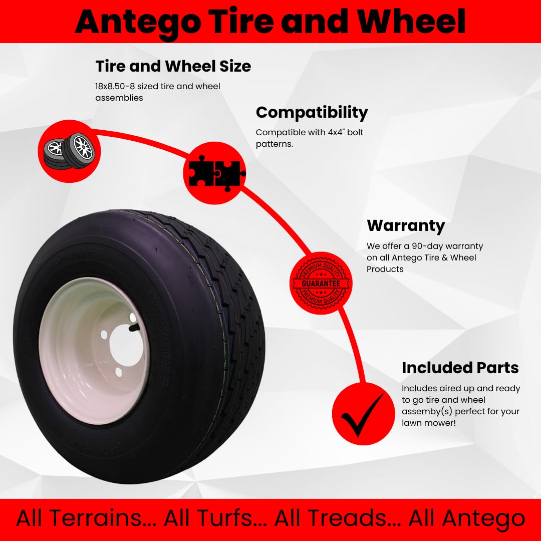 Antego 18x8.50-8 Golf Cart Tires with 8x7 Wheels (Set of 4) - Beige Rims for EZGO, Yamaha & Club Car | Durable All-Terrain Performance for Golf Courses, Resorts & Campuses