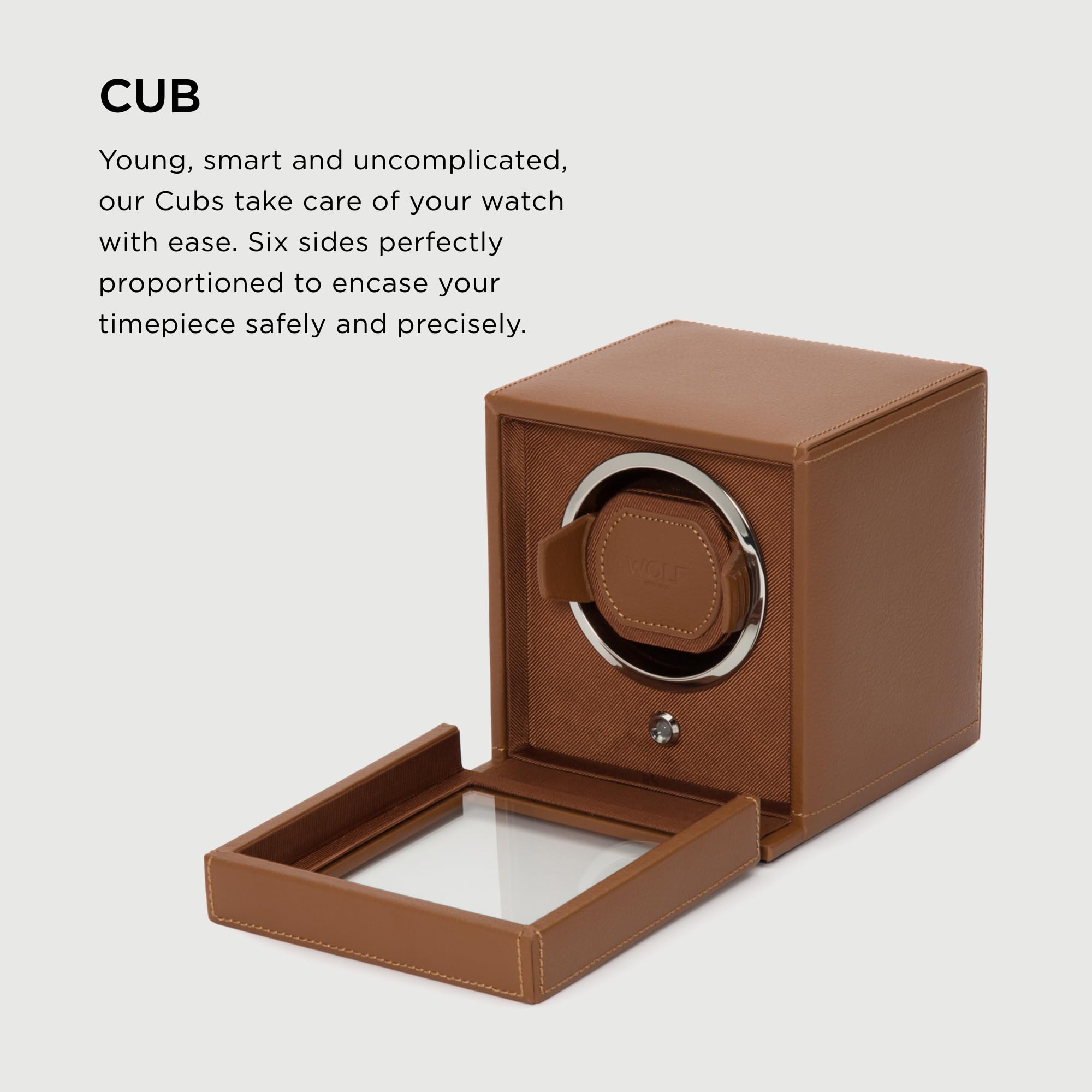 Wolf Cub Single Watch Winder with Glass Cover - Automatic Watch Storage for Men & Women - Perfect for Luxury Watches, Travel & Nightstand Display