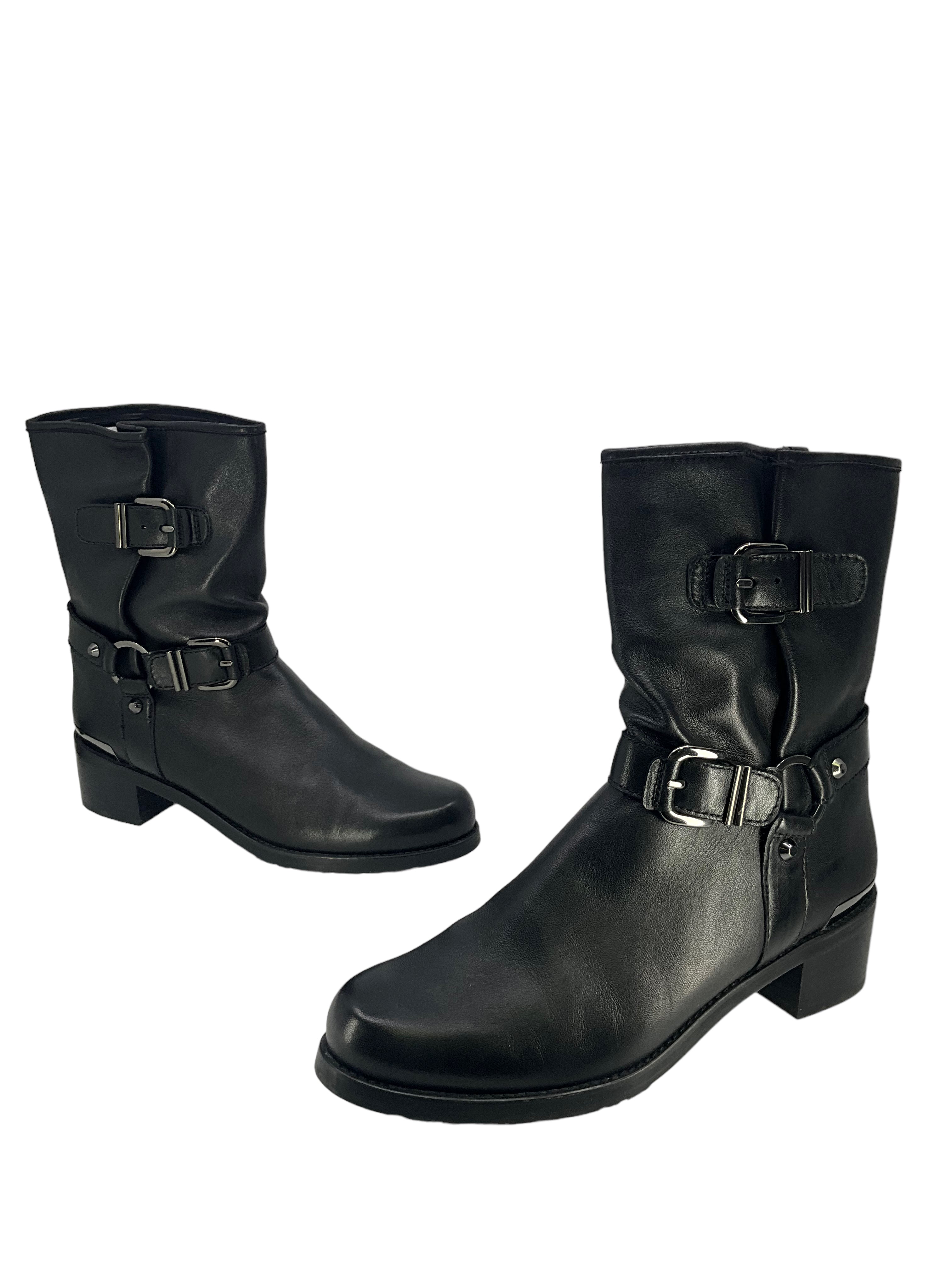 Stuart Weitzman Genuine Leather Biker Boots for Women - Size 11 US - Stylish Motorcycle Riding Boots for Casual Outfits & Night Out