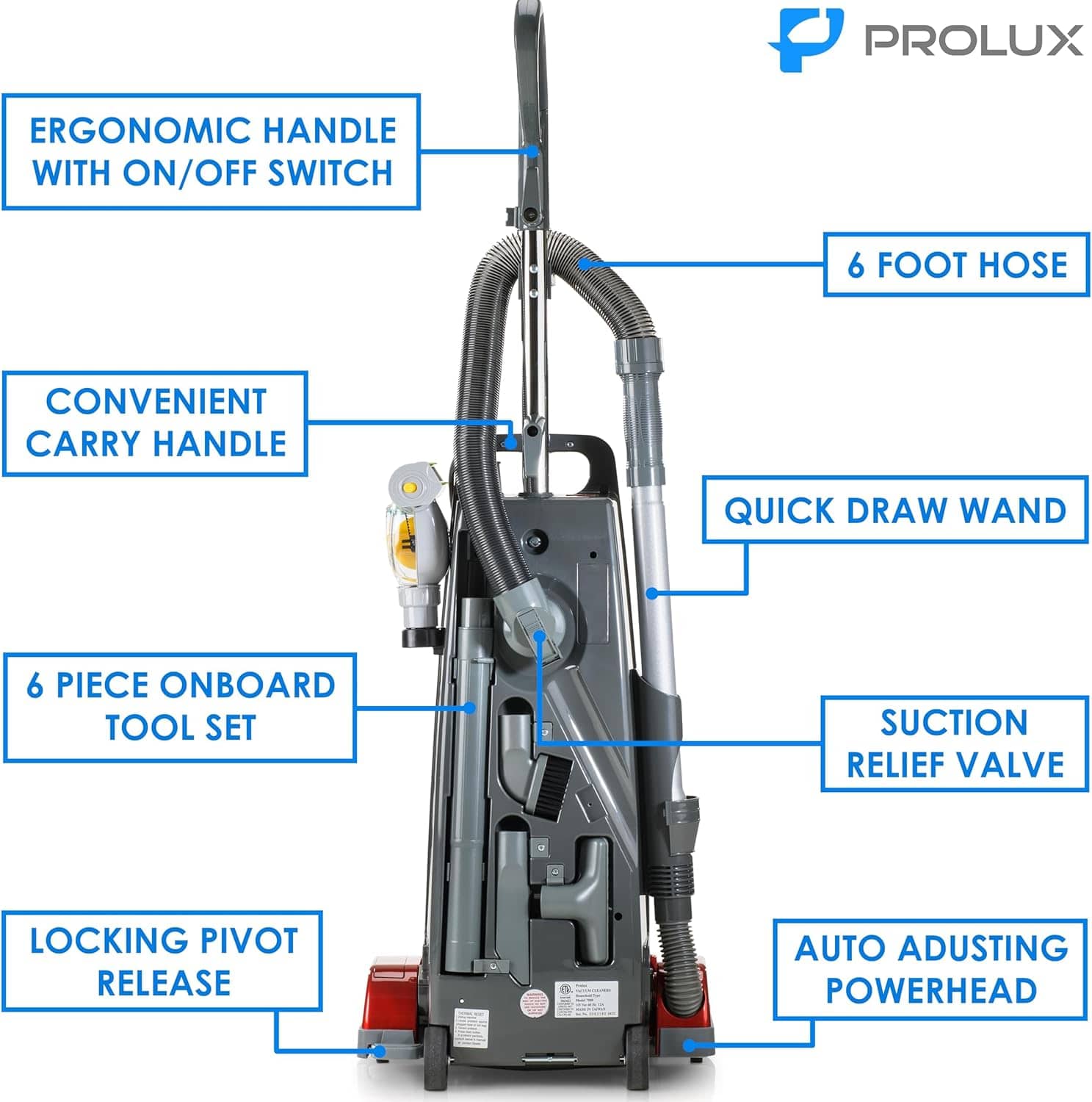 Prolux 9000 Upright Vacuum Cleaner with HEPA Filtration, 12 AMP Powerful Motor, On-Board Tools & 7-Year Warranty - Ideal for Pet Hair, Allergies & Deep Carpet Cleaning