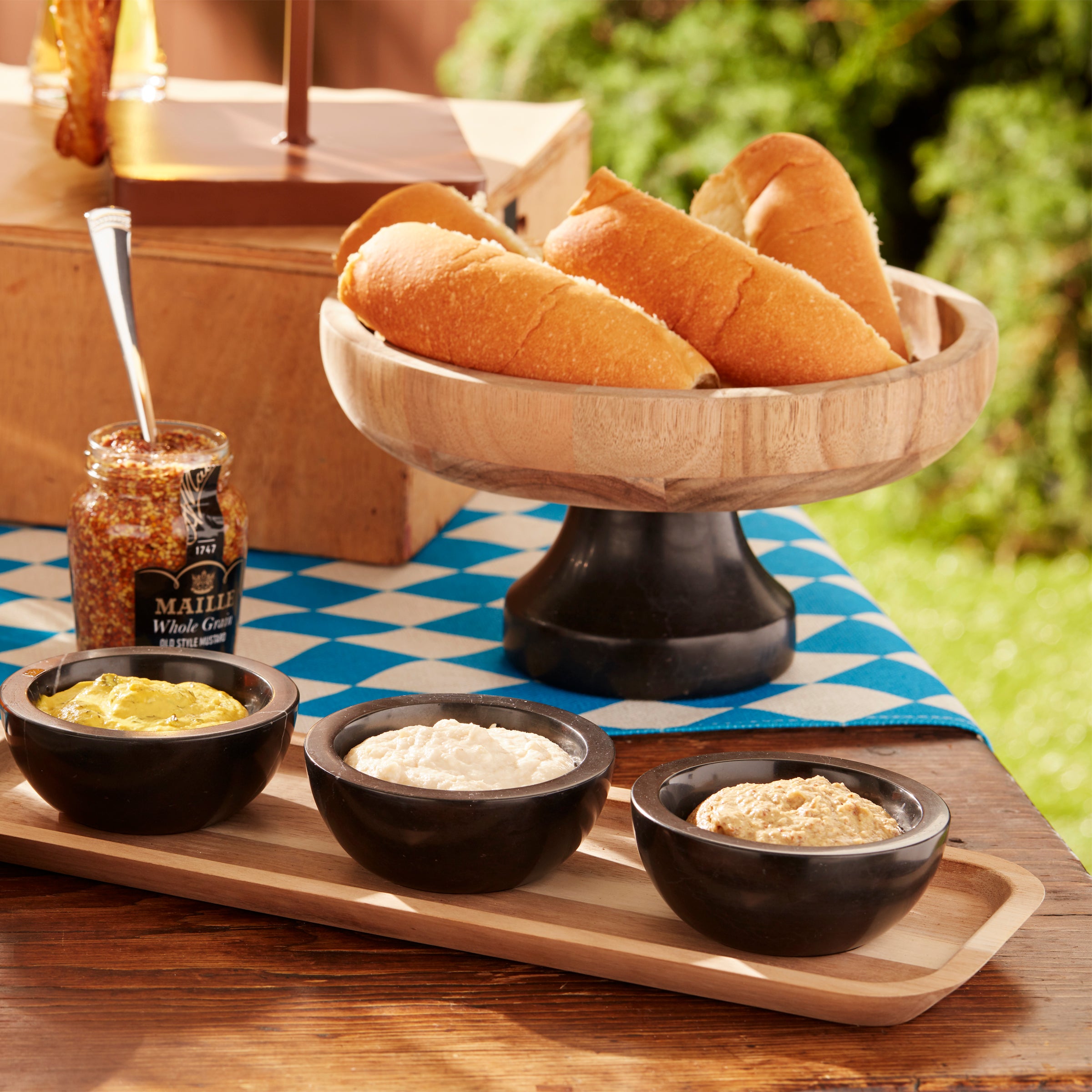 LX Collective Serving Tray with 3 Removable Dip Bowls - Perfect for Entertaining, Charcuterie Boards & Party Snacks