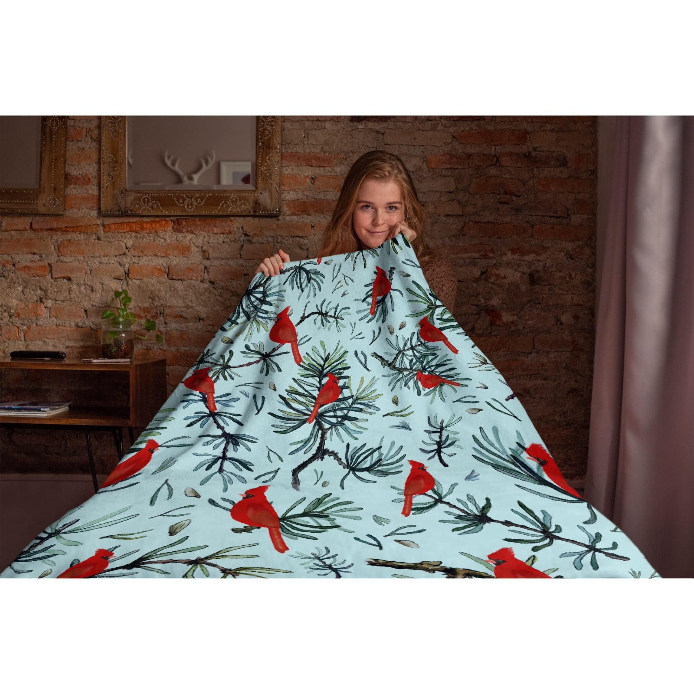 Darani Christmas Cardinals Birds Flannel Throw Blanket - Super Soft, Cozy & Lightweight, 120x90 Inches Extra Large - Perfect for Family Beds, Sofas & Holiday Decor