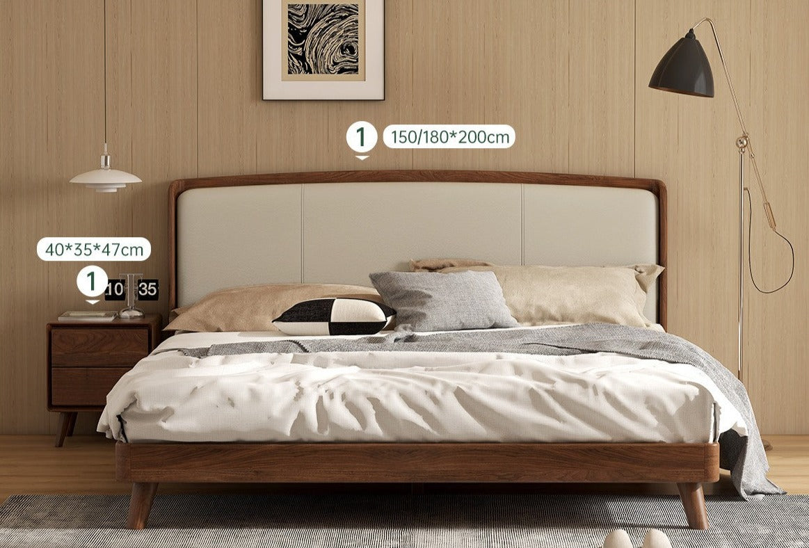 Premium Black Walnut Solid Wood Leather Bed Frame - Luxury Bedroom Furniture Set for Master Bedroom & Guest Room Decor
