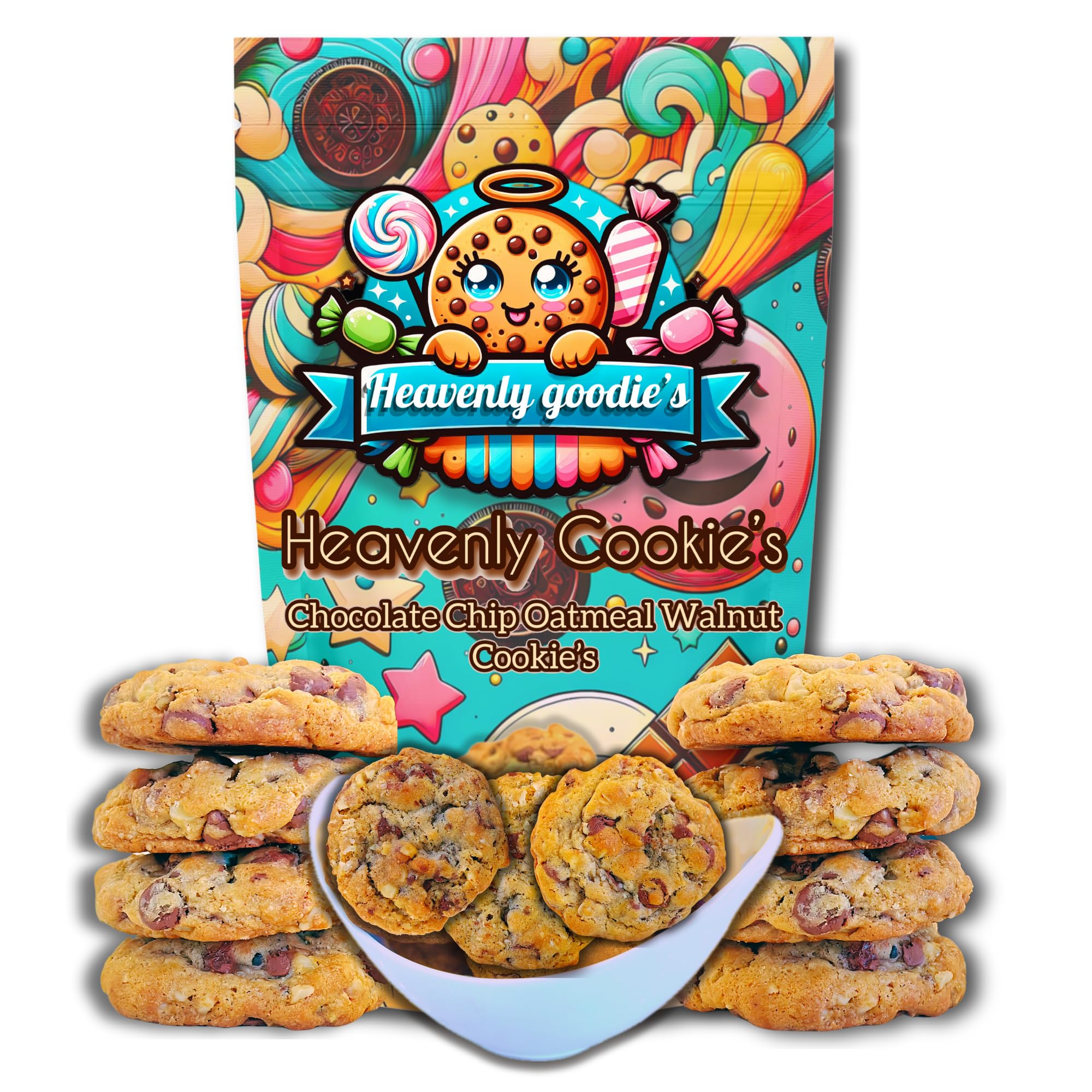 Fresh Baked Homestyle Chocolate Chip Oatmeal Walnut Cookies - 6 Pack Gourmet Soft & Chewy Cookies - Perfect for Snacks, Gifts & Special Occasions - Ideal for Office Treats, Birthday Parties & Holiday Dessert Trays