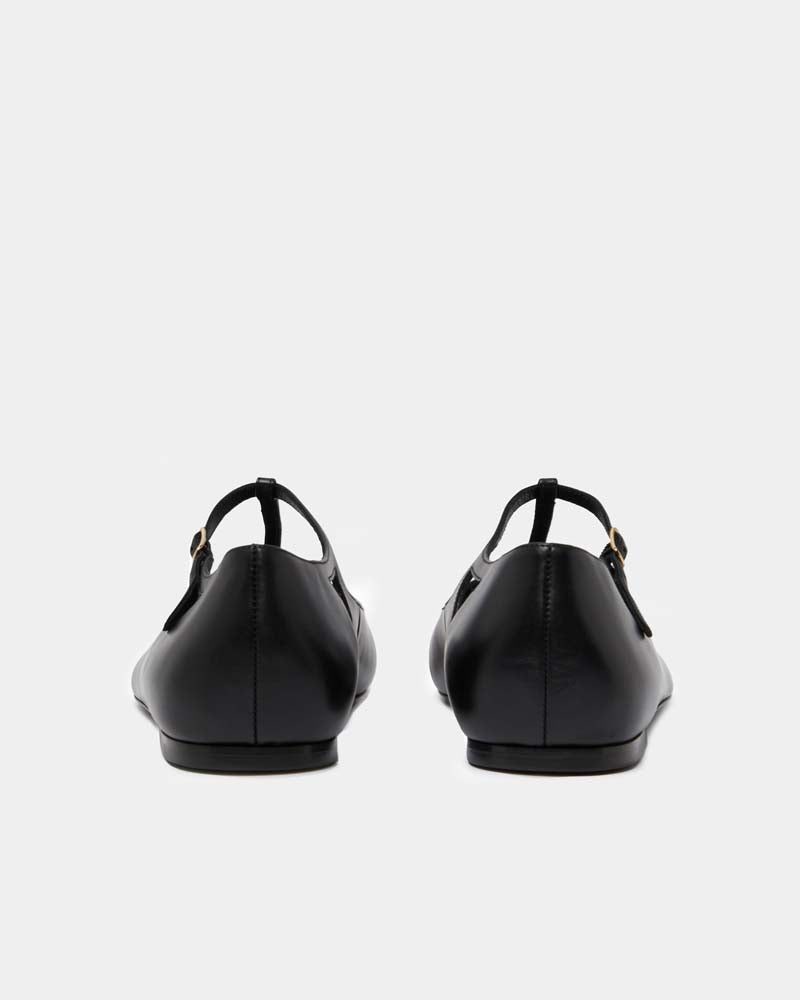 Black Leather T-Strap Pointed Toe Flats for Women - Comfortable Dress Shoes for Work, Office & Evening Out