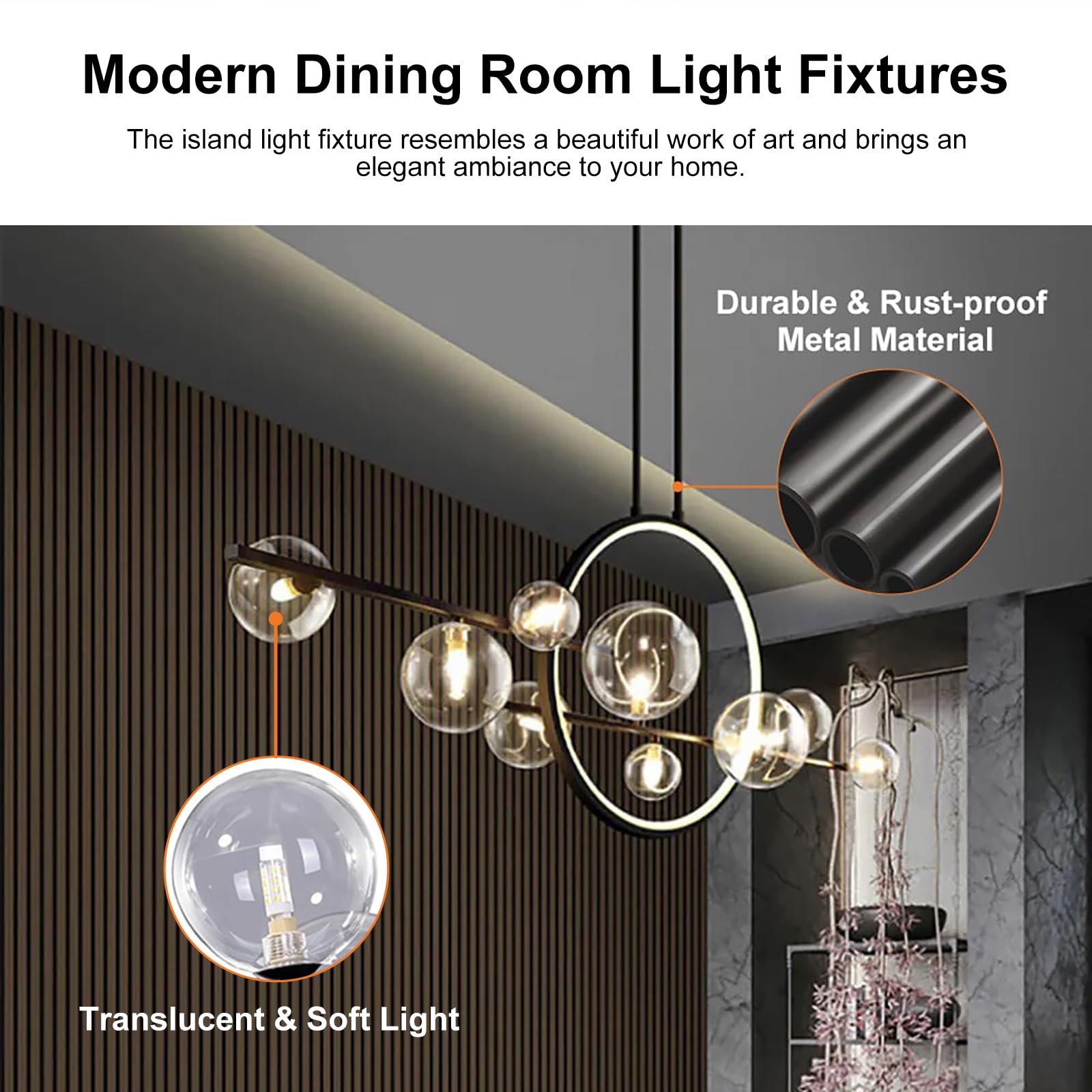 Modern 10-Light Kitchen Island Pendant Lighting with Glass Globe Shade - Linear Sputnik Chandelier for Dining Room, Living Room & Home Decor - Perfect for Farmhouse, Contemporary & Industrial Style Kitchens