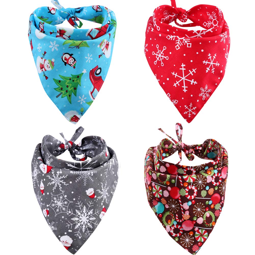 4 Pack Reversible Christmas Dog Bandanas for Pets - Holiday Pet Accessories