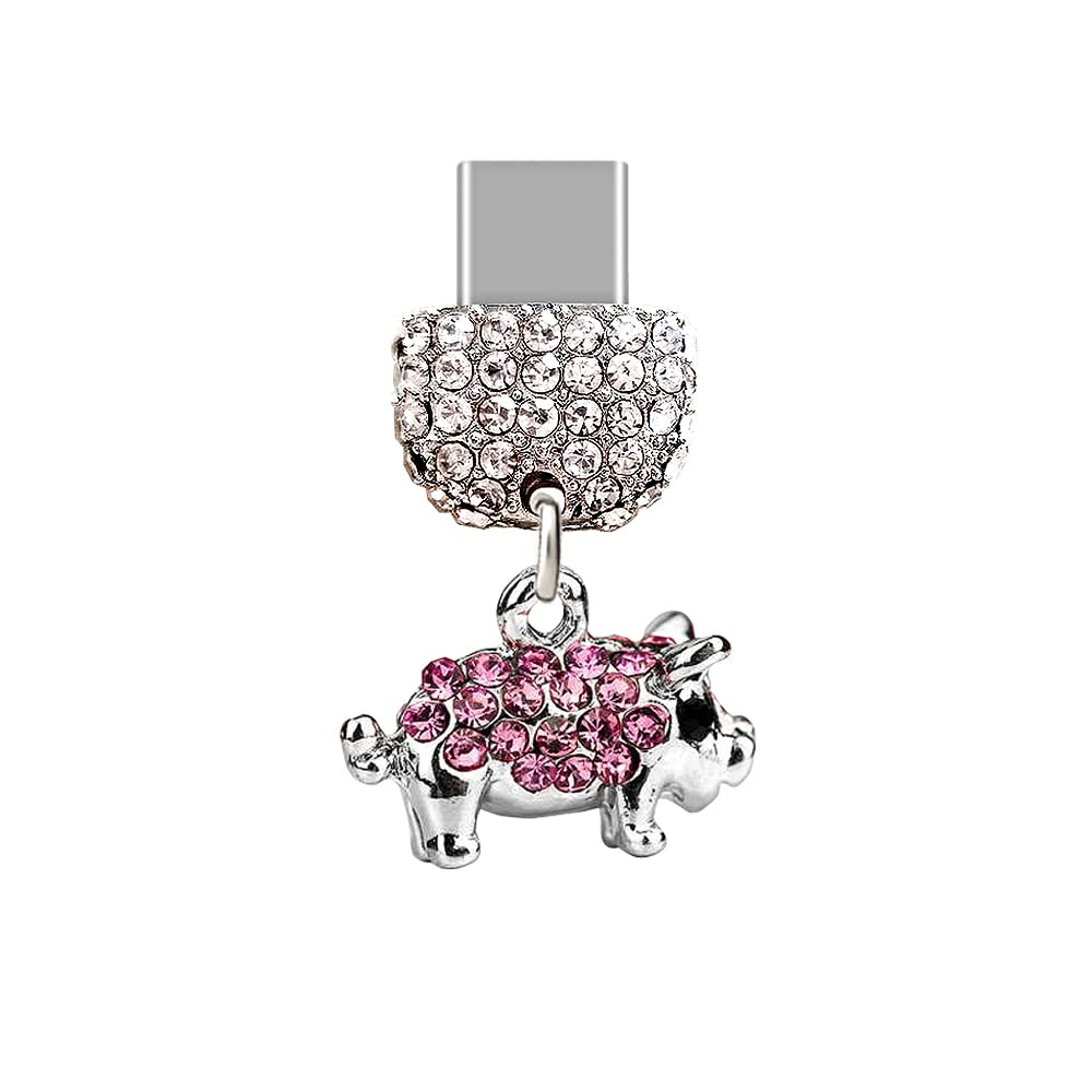 ELISE & FONDA TP78 Crystal Anti-Dust USB-C Charging Port Plug - Little Pig Phone Charm for Samsung Galaxy/Huawei/OnePlus/Xiaomi/Oppo (Pink) | Cute Dust Protector for Android Phones - Perfect for Travel, Office & Daily Use
