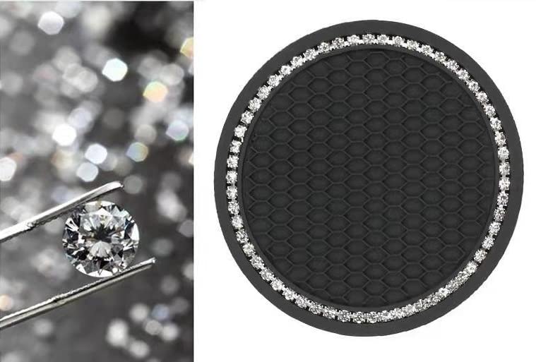 2PCS Rhinestone Car Coasters - Non-Slip Silicone Cup Holder Mats for Women, Universal Fit for Most Vehicles - Perfect for Coffee, Drinks & Protecting Your Car Interior from Spills & Stains