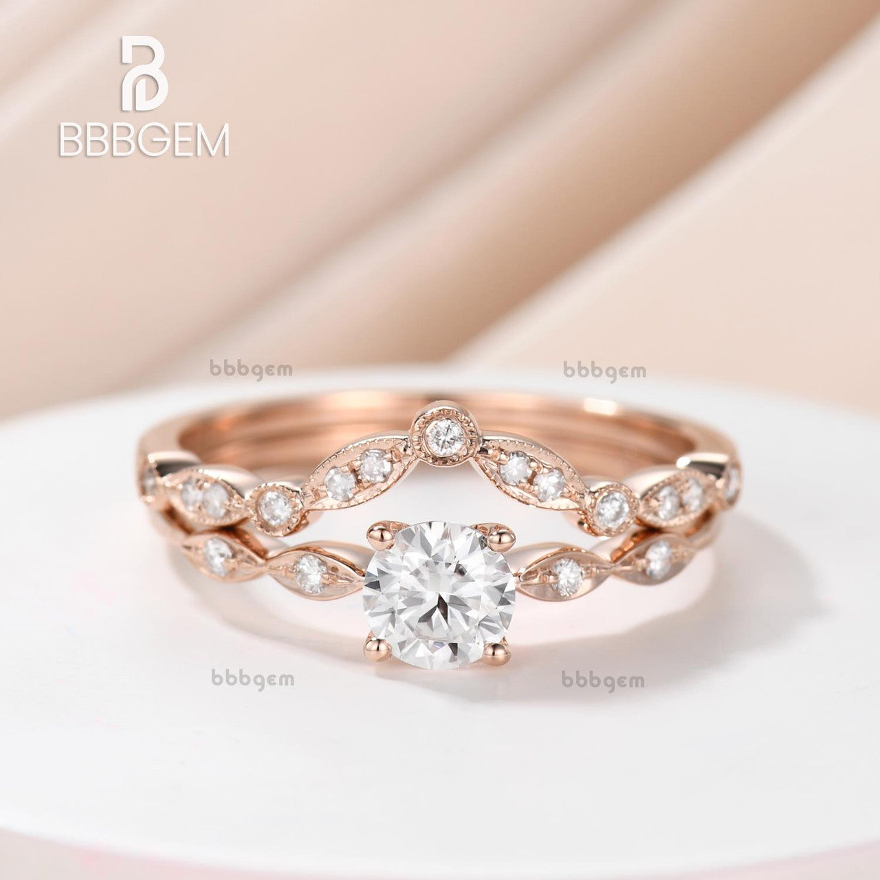 5mm Moissanite Rosalie Diamond Engagement Ring Set 2pcs - Wedding, Proposal, Anniversary Gift for Her - Perfect for Bridal Jewelry & Special Occasions