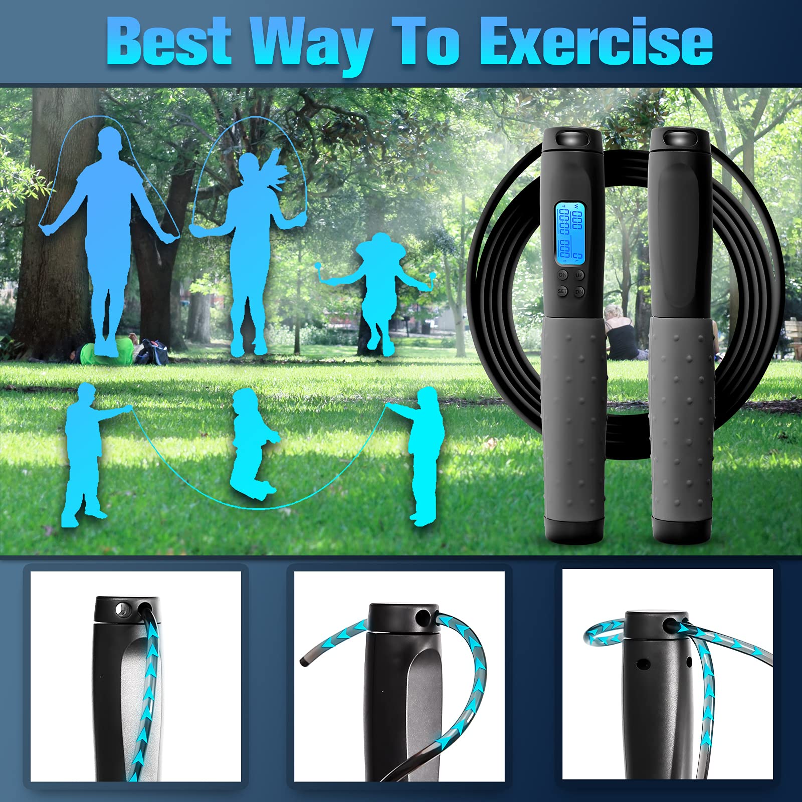 Uten Premium Jump Rope for Adults & Kids - High-Speed Ball Bearing Skipping Rope with 6