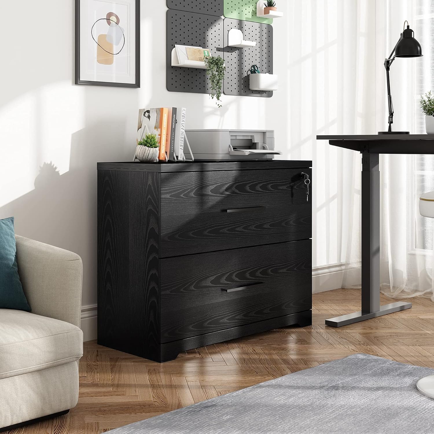 DEVAISE 2-Drawer Wood Lateral File Cabinet with Lock - Home Office Storage Organizer for Documents & Supplies, Black - Perfect for Office, Study Room & Home Workspace Organization