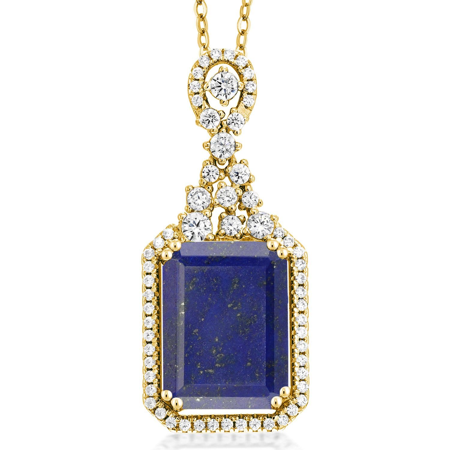 6.60 Ct Emerald Cut Blue Lapis Silver Pendant with 18K Gold Plated Chain - Gem Stone King | Elegant Jewelry Gift for Women, Perfect for Weddings & Special Occasions
