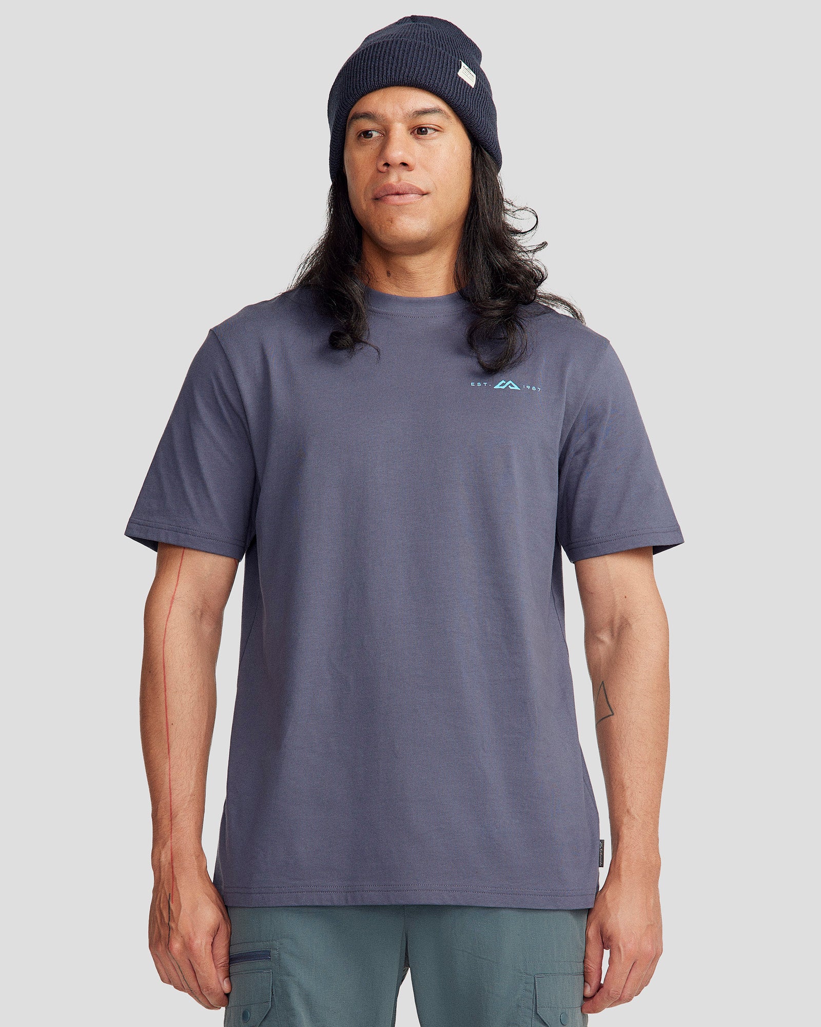 Men's Mountain Camo Organic Cotton T-Shirt - Mid Navy - Comfortable Outdoor Hiking & Casual Wear