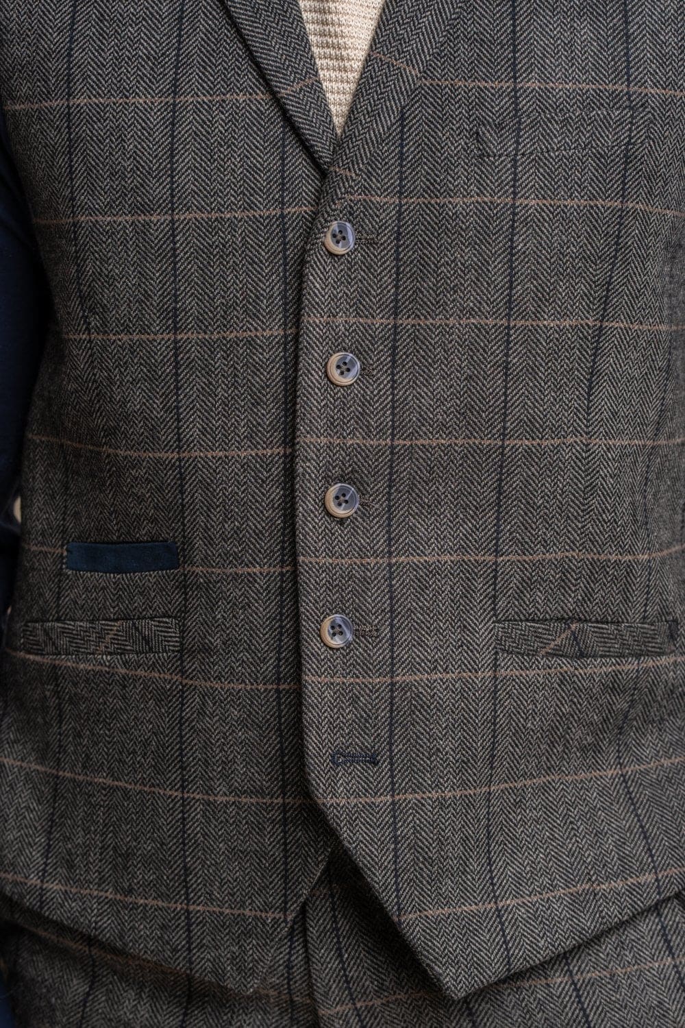 Stylish Cavani Albert Grey Men's Tweed Check Lapel Waistcoat Vest | Formal & Casual Wear | Perfect for Weddings, Office & Smart Outfits