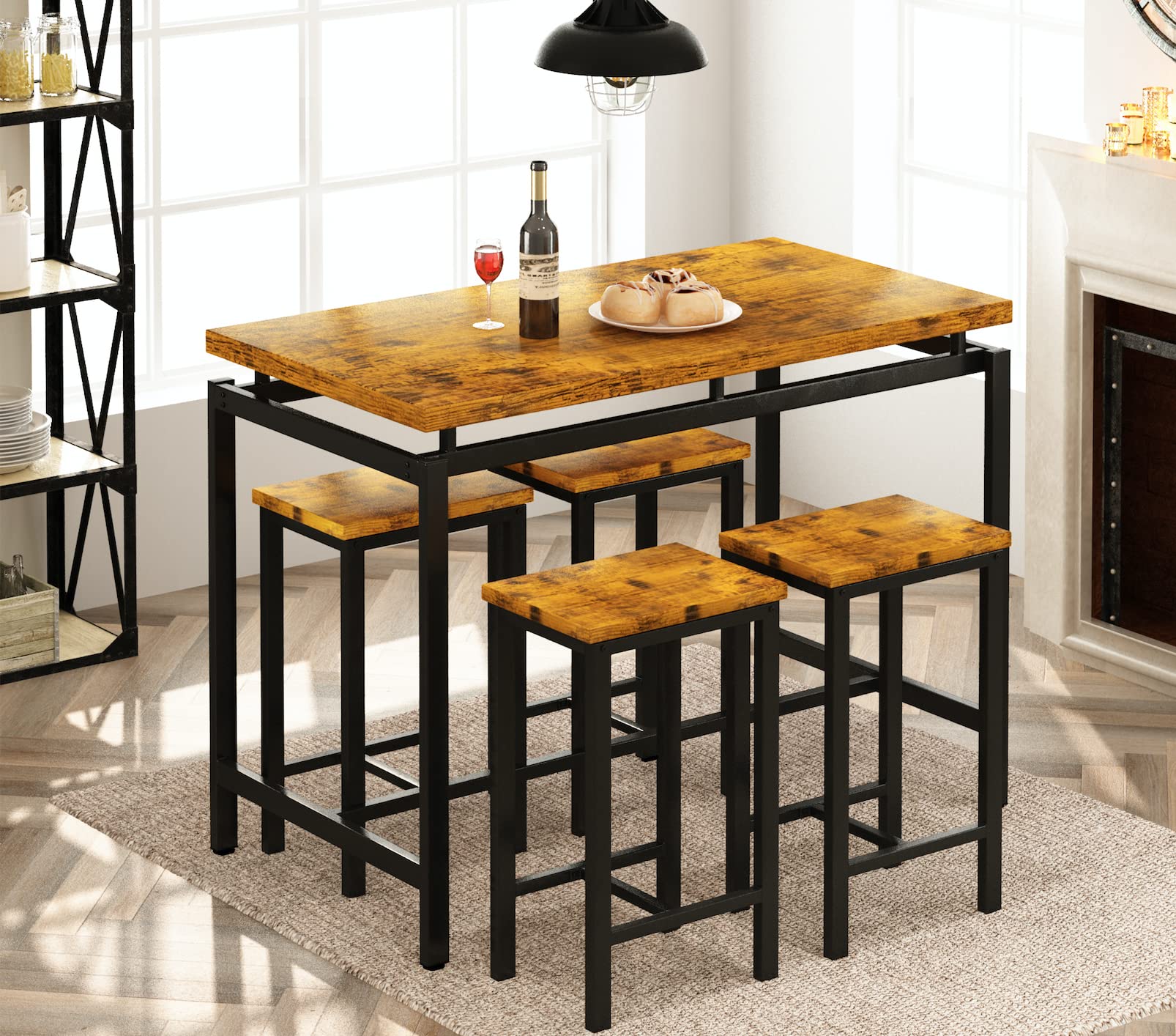 Industrial Bar Table and Chairs Set - 47