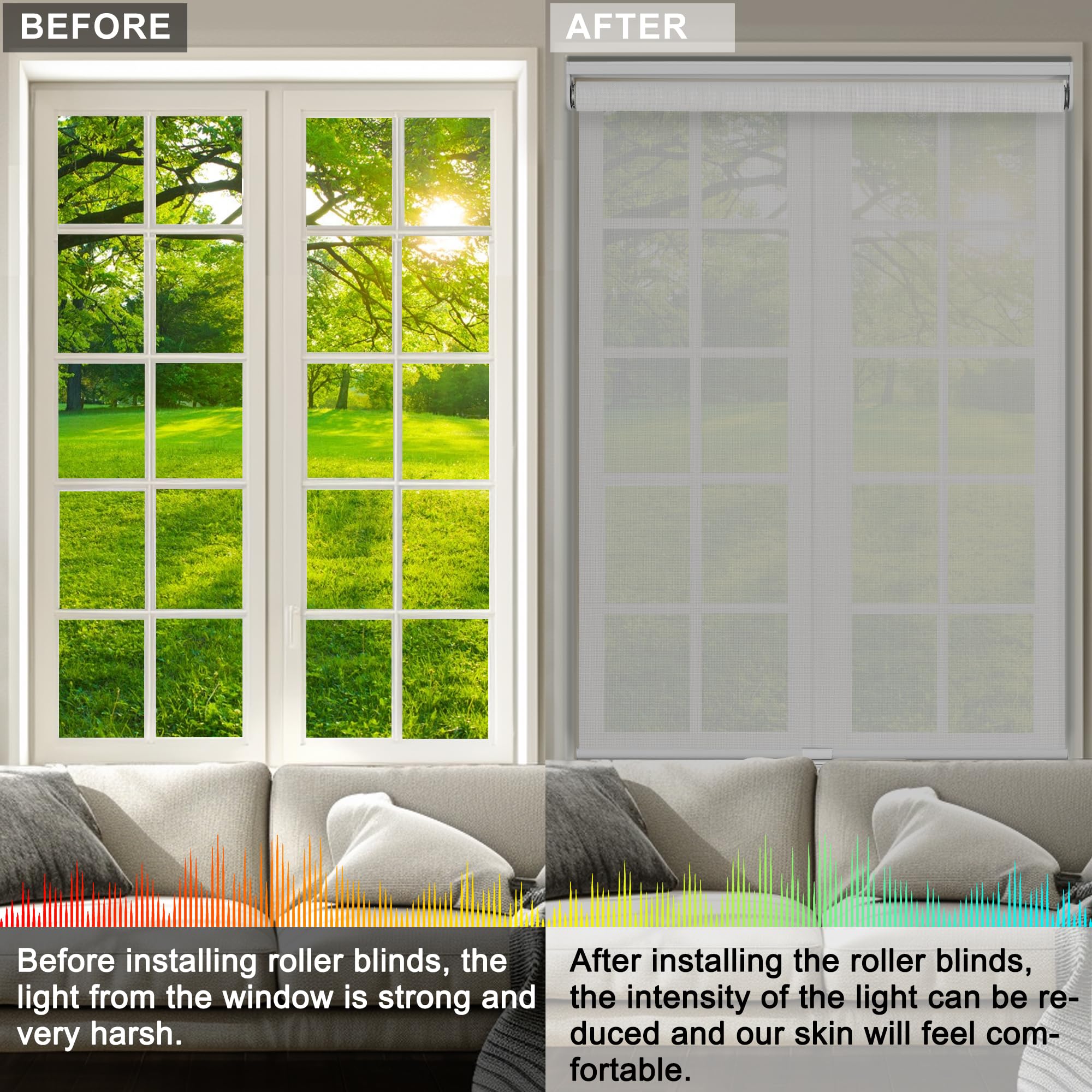 Cordless Roller Shades 5% Openness - UV Protection, Easy Install for Home & Office