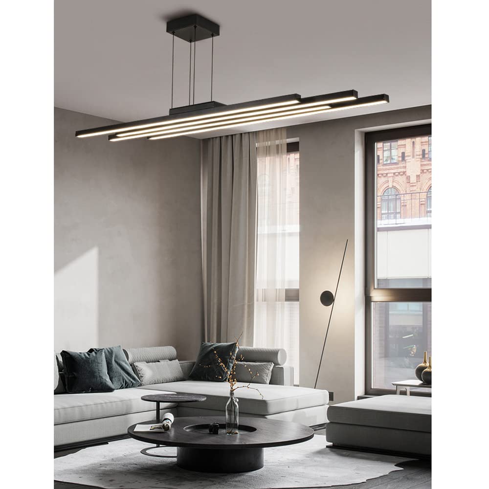 Modern Black Nordic Chandelier - Dimmable LED Hanging Light Fixture for Restaurant, Bar Counter & Living Room | Aluminum Minimalist Design with Designer Style Lighting | Perfect for Dining Areas, Home Decor and Commercial Spaces