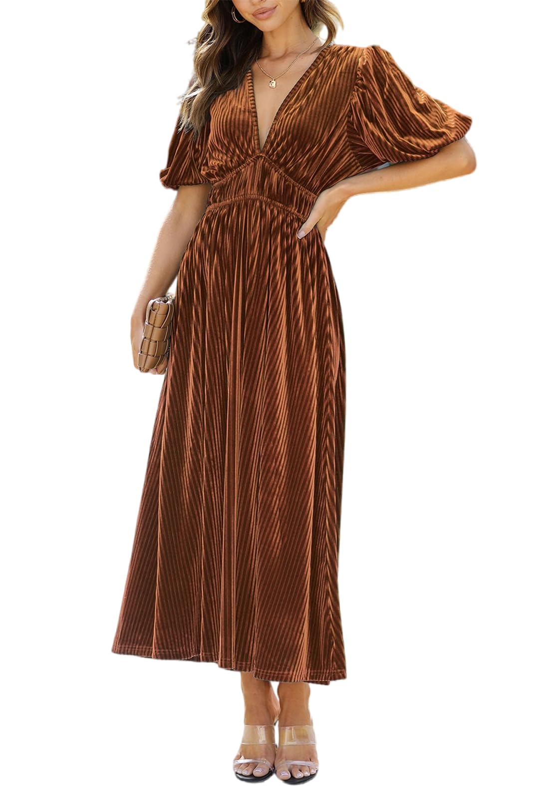 Sissyaki Women's Velvet Formal Dress for Wedding Guest 2024 Fall Winter - Elegant Long Sleeve Evening Gown for Parties, Holiday Events & Special Occasions