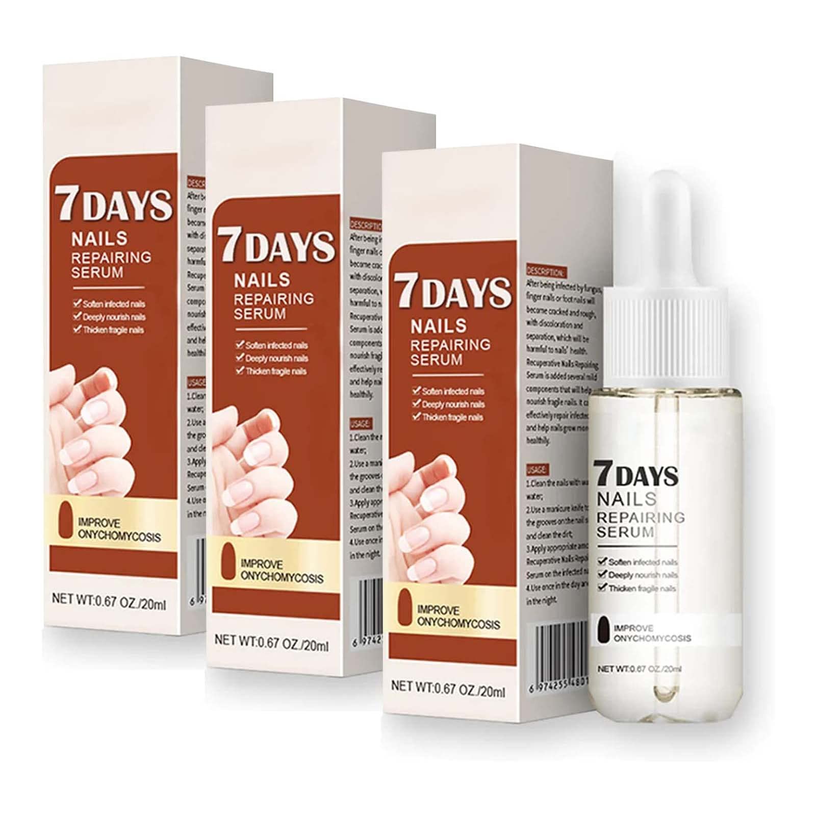 GFOUK 7 Days Nail Growth & Strengthening Serum - 20ml Fast-Acting Nail Repair Oil for Stronger, Healthier Nails - Natural Toenail Treatment for Damaged & Brittle Nails (3-Pack) - Perfect for Salon Use & At-Home Nail Care