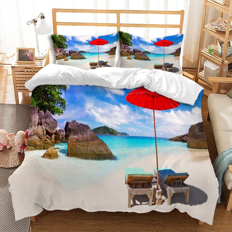 HIPPIL 3D Printed Ocean Duvet Cover Set - Full Size Blue Sea Water Reef Design with 2 Pillow Shams | Summer Beach Theme Bedding for Coastal Decor, Guest Rooms & Vacation Homes