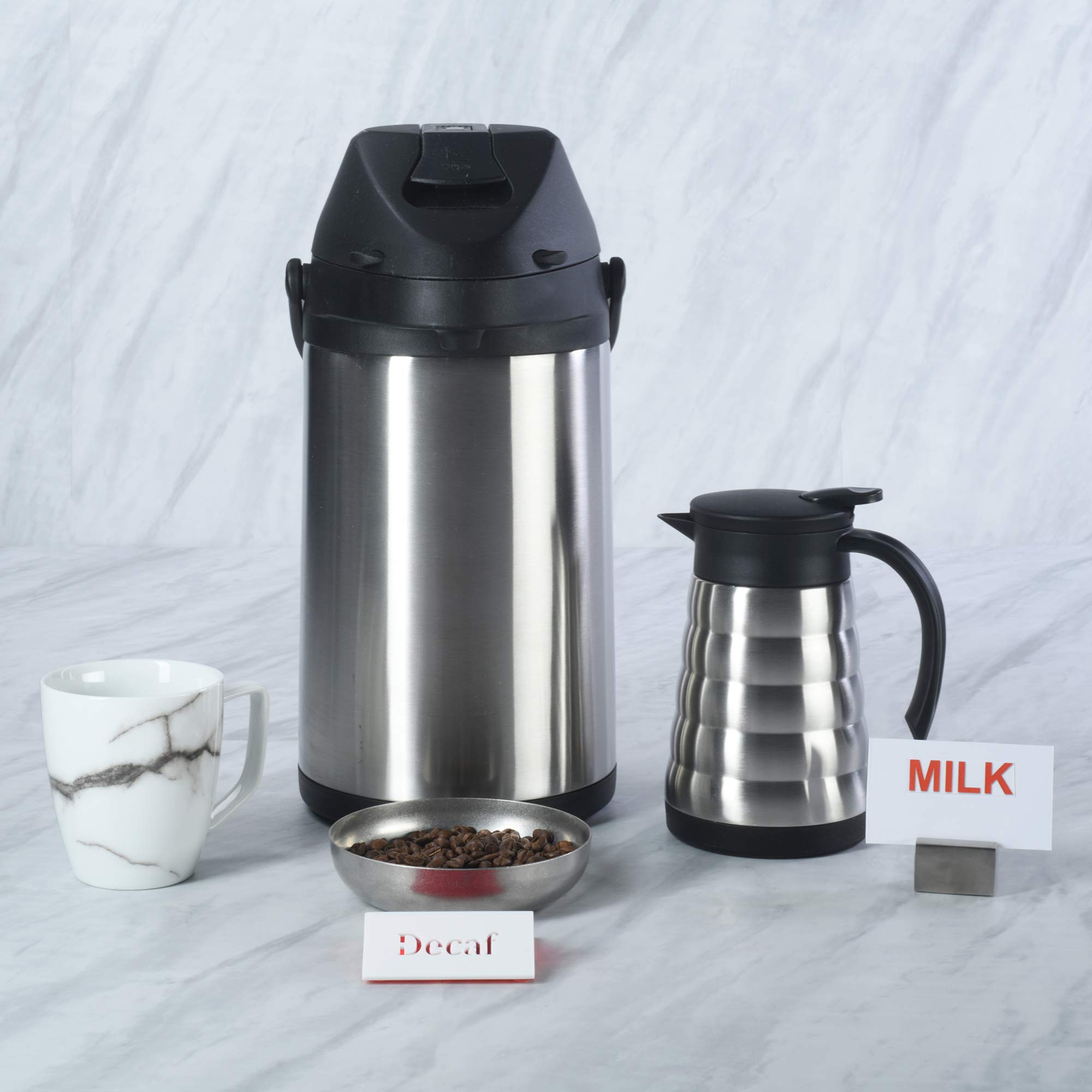 IMPULSE! 3L Double Wall Stainless Steel Airpot Coffee Tea Dispenser - Insulated Hot & Cold Beverage Server with Grey Soy Milk Wrap - Perfect for Office, Cafes, and Catering Events