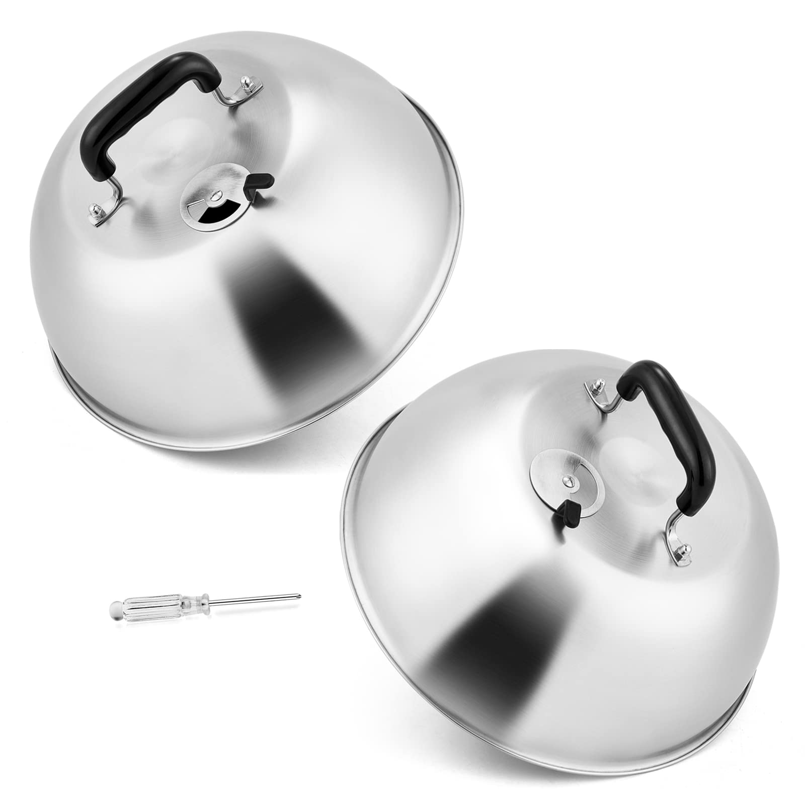 12-Inch Stainless Steel Cheese Melting Dome with Adjustable Vent - Heavy Duty Basting Cover for Flat Top Griddle, Teppanyaki, Indoor & Outdoor Cooking - Dishwasher Safe - Perfect for Melting Cheese, Steaming Vegetables & Keeping Food Warm