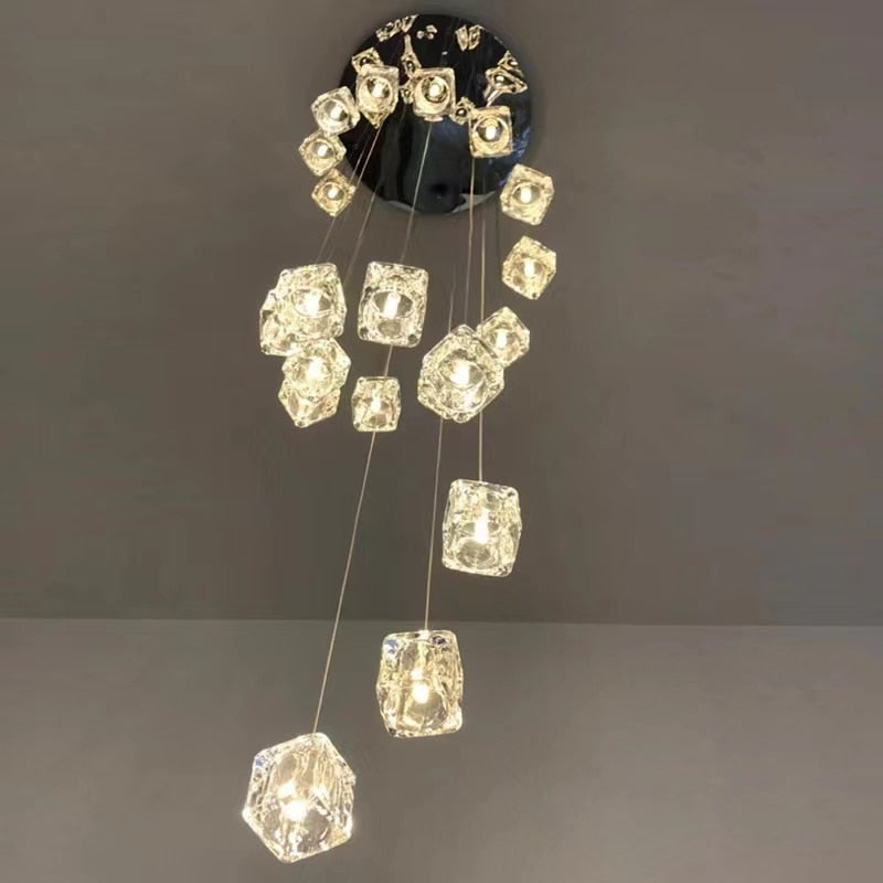 Square Crystal Cubes Chandelier - Modern Luxury Ceiling Light Fixture for Dining Room, Living Room & Bedroom Decor